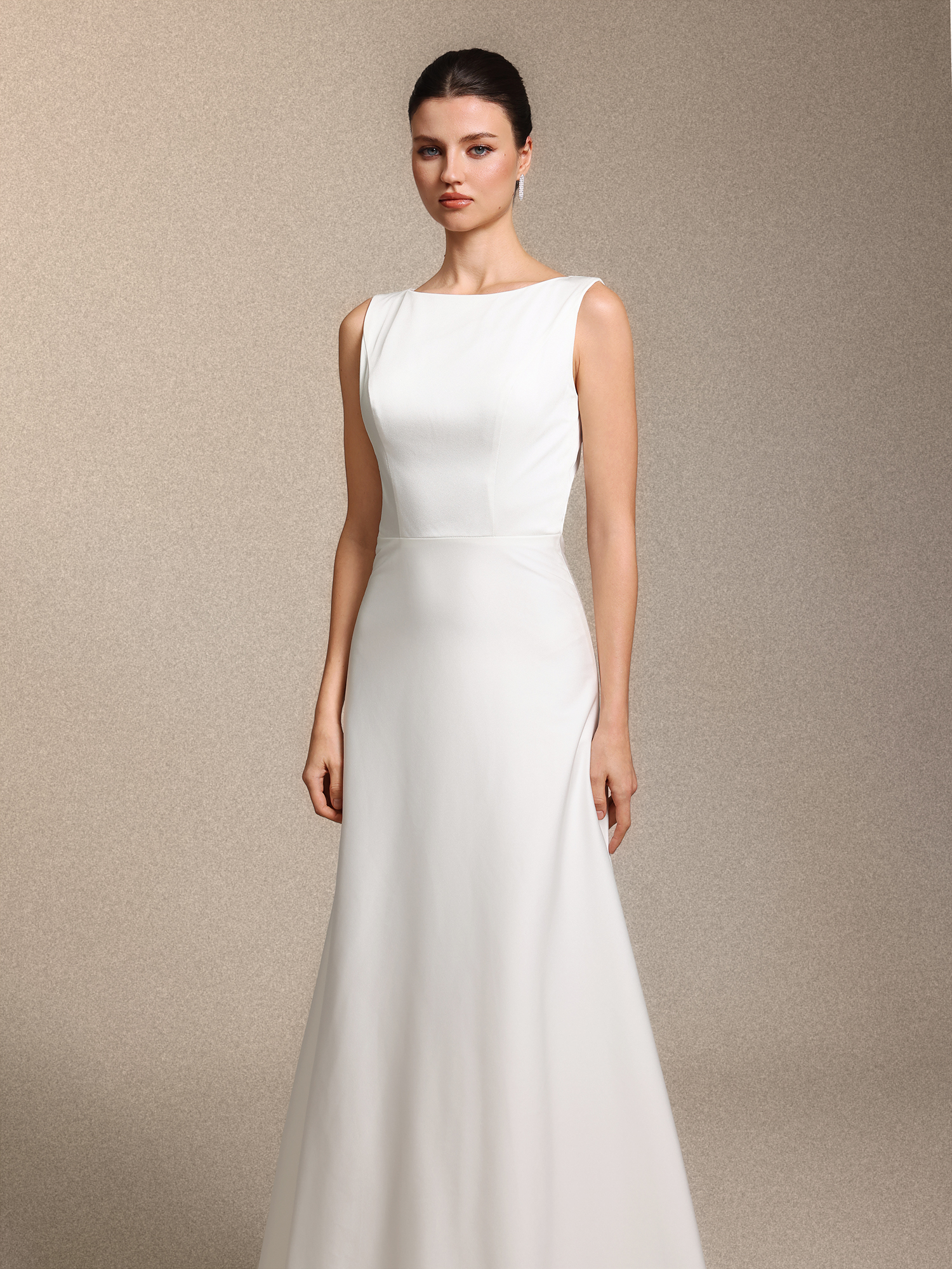 Nanci Classic Sleeveless open-back White Train Satin Wedding Gown