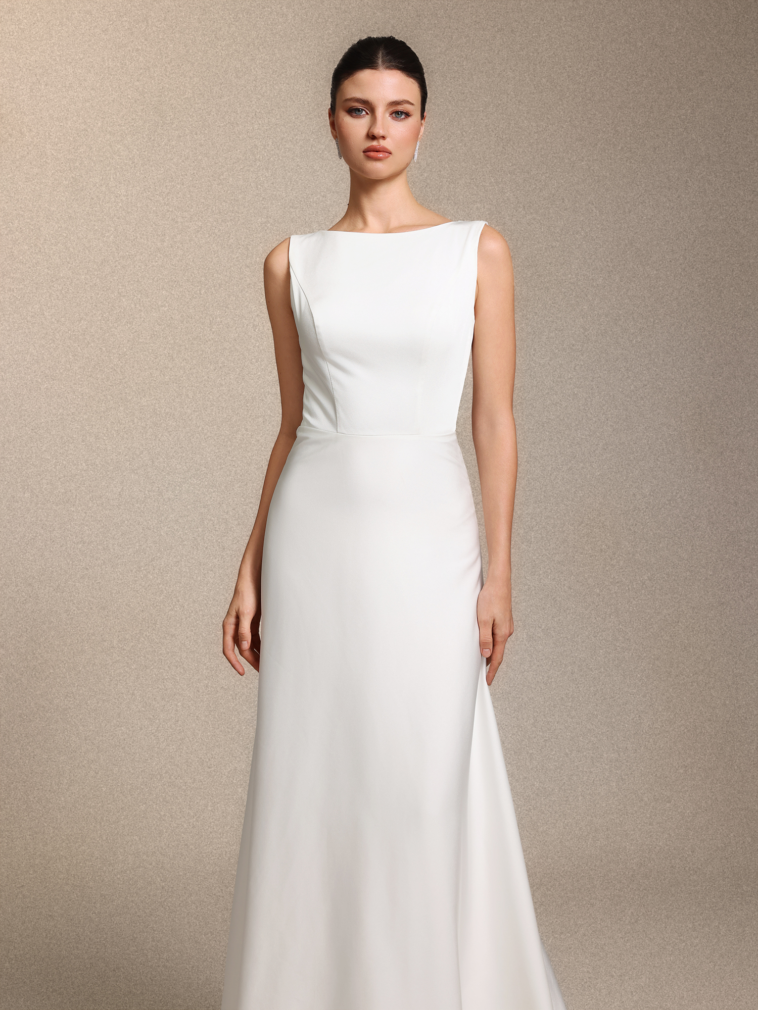 Nanci Classic Sleeveless open-back White Train Satin Wedding Gown