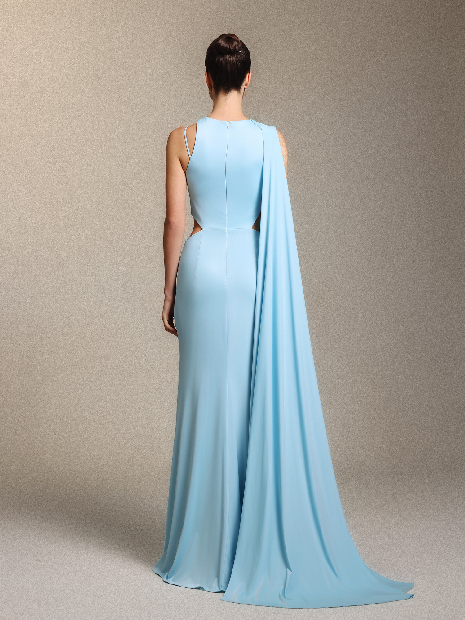 Hailey Chic Curve-enhancing Side Slit Ruched Blue Knit Maxi Dress