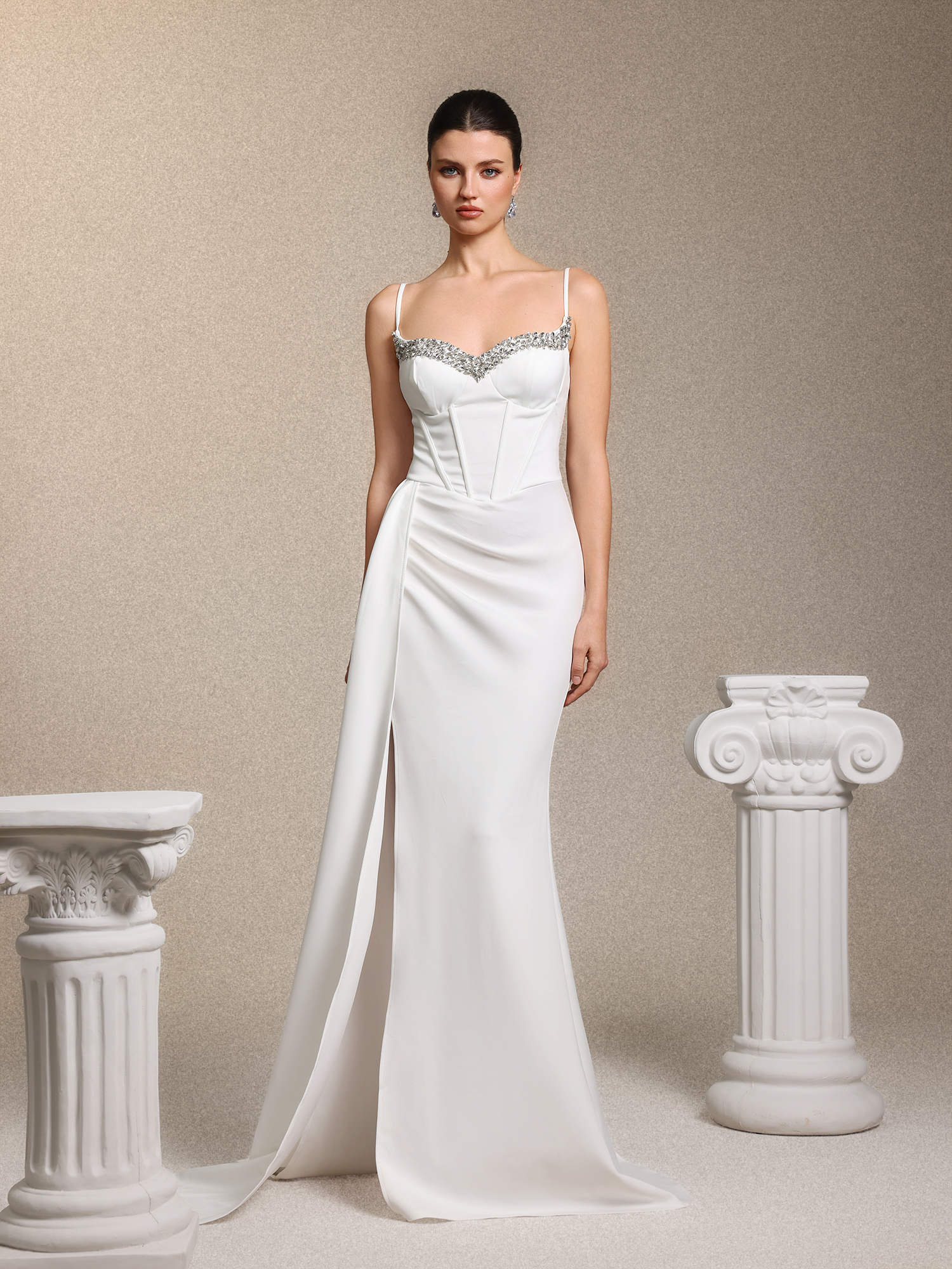 Falzer Chic Curve-enhancing V Neck Rhinestone Maxi Dress