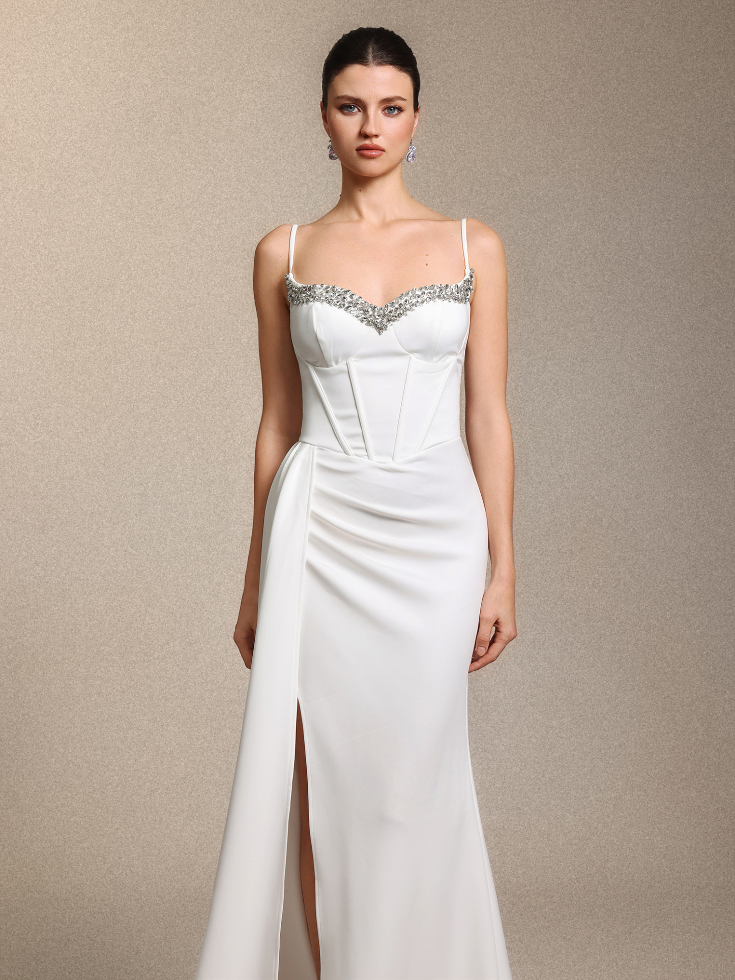 Falzer Chic Curve-enhancing V Neck Rhinestone Maxi Dress