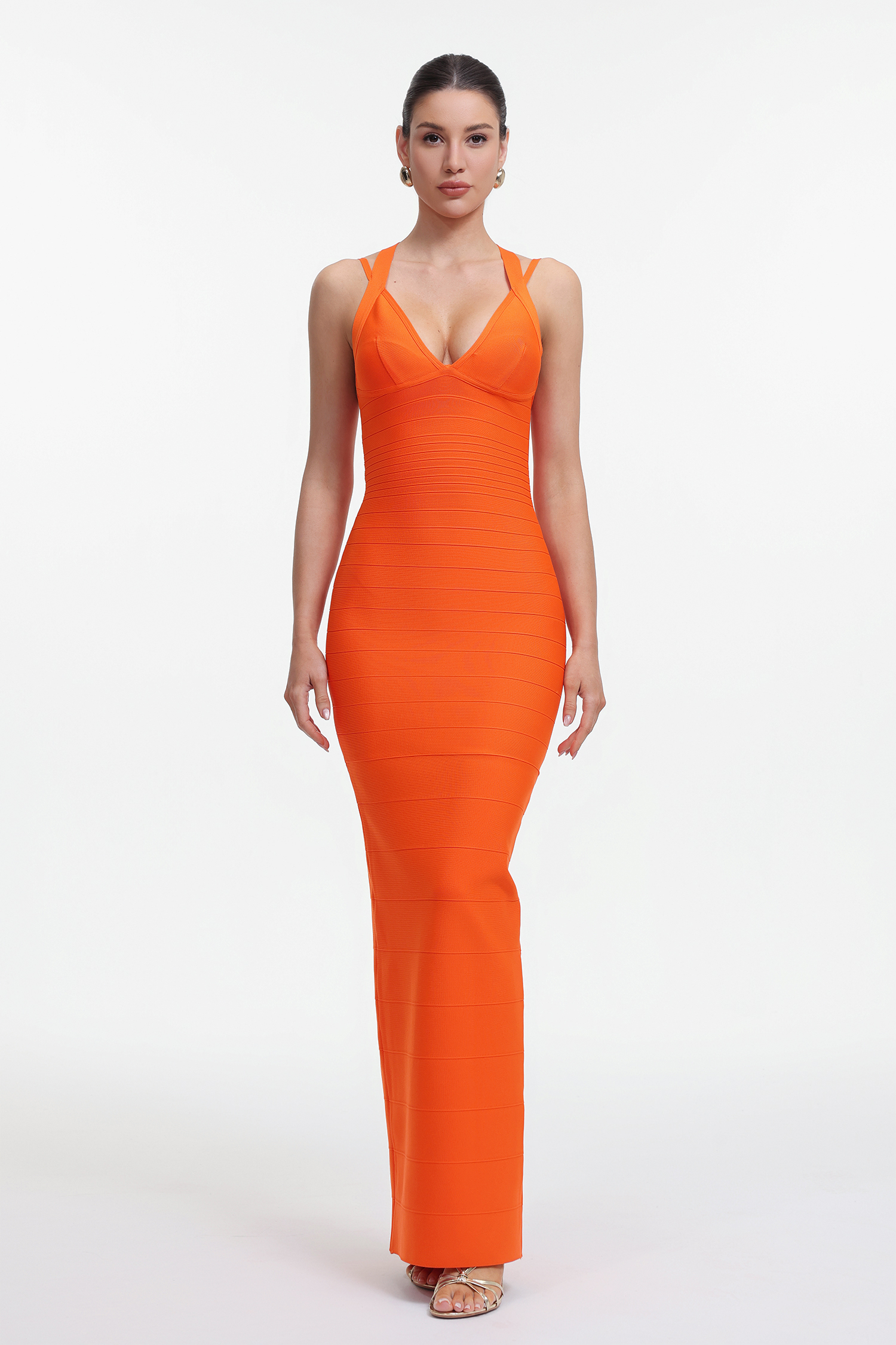 Noor Classic Contour Bandage Orange Maxi Dress