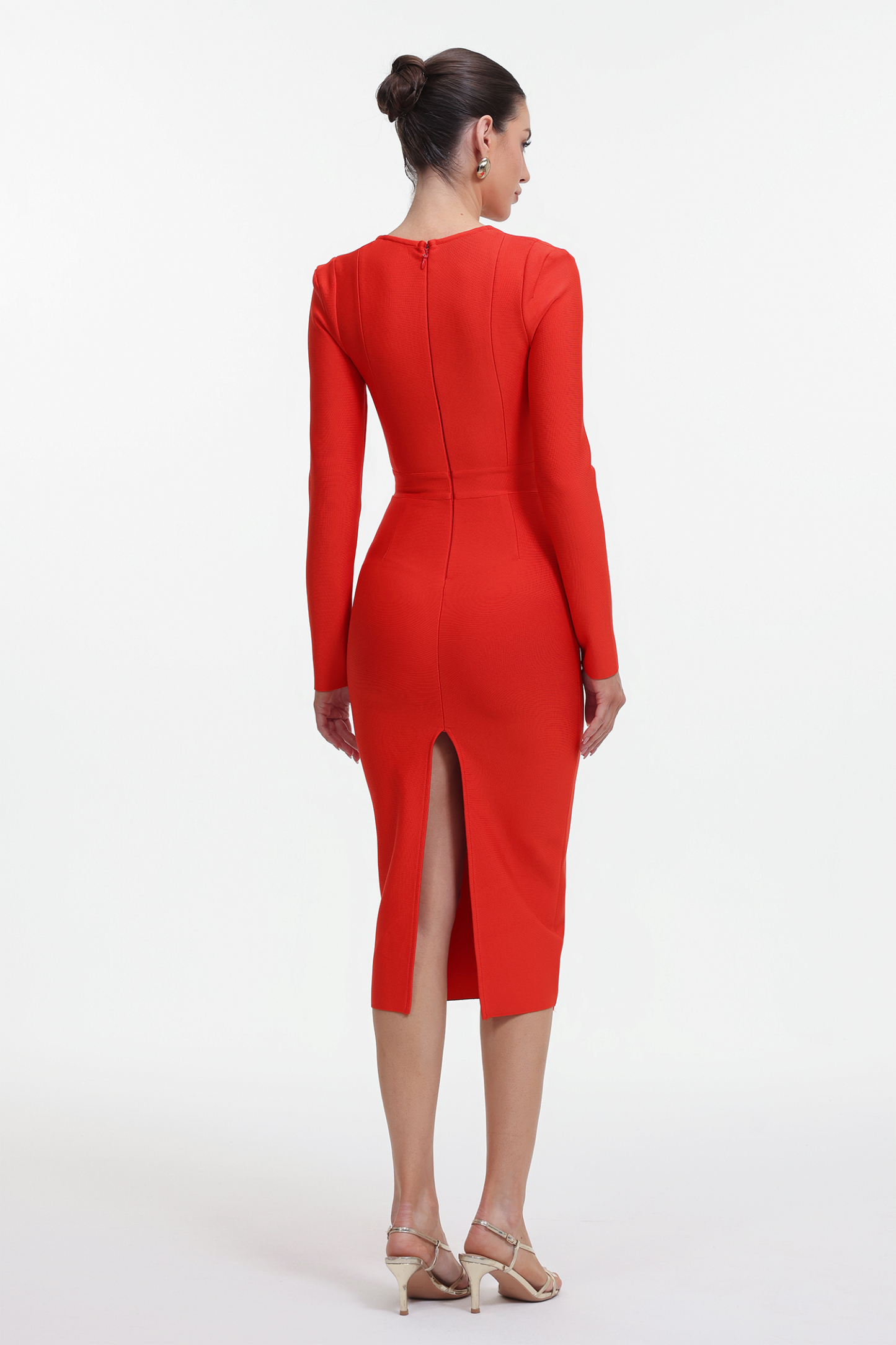 Morgan Classic Contour Long Sleeve Bandage Red Maxi Dress