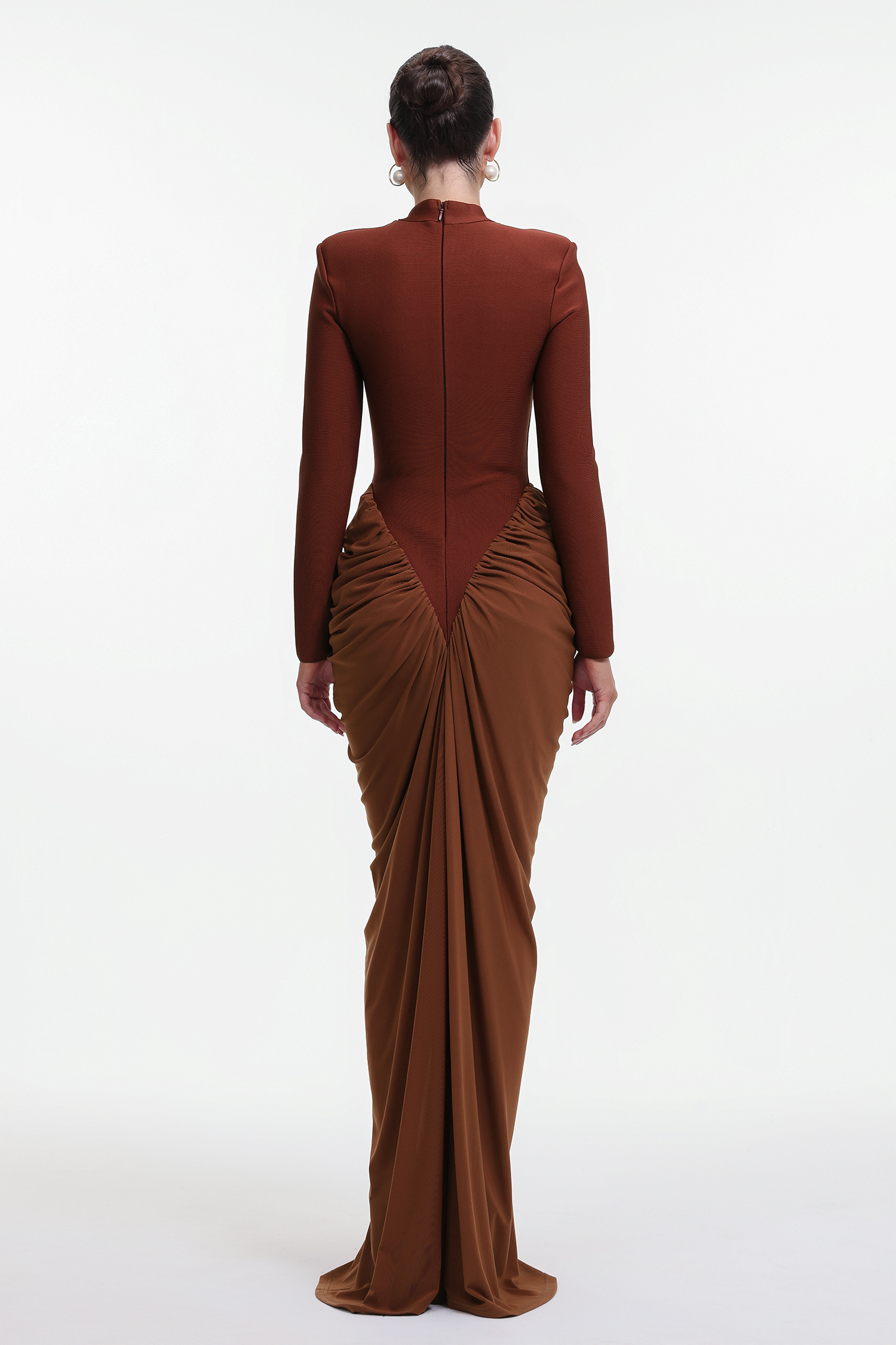 Edith Elegant Contour Long Sleeve Ruched Bandage Maxi Dress