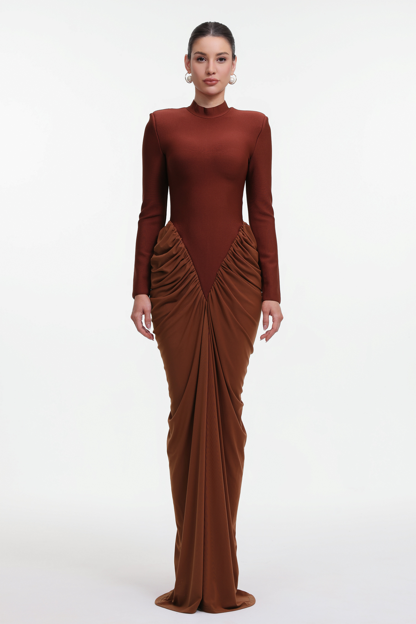 Edith Elegant Contour Long Sleeve Ruched Bandage Maxi Dress