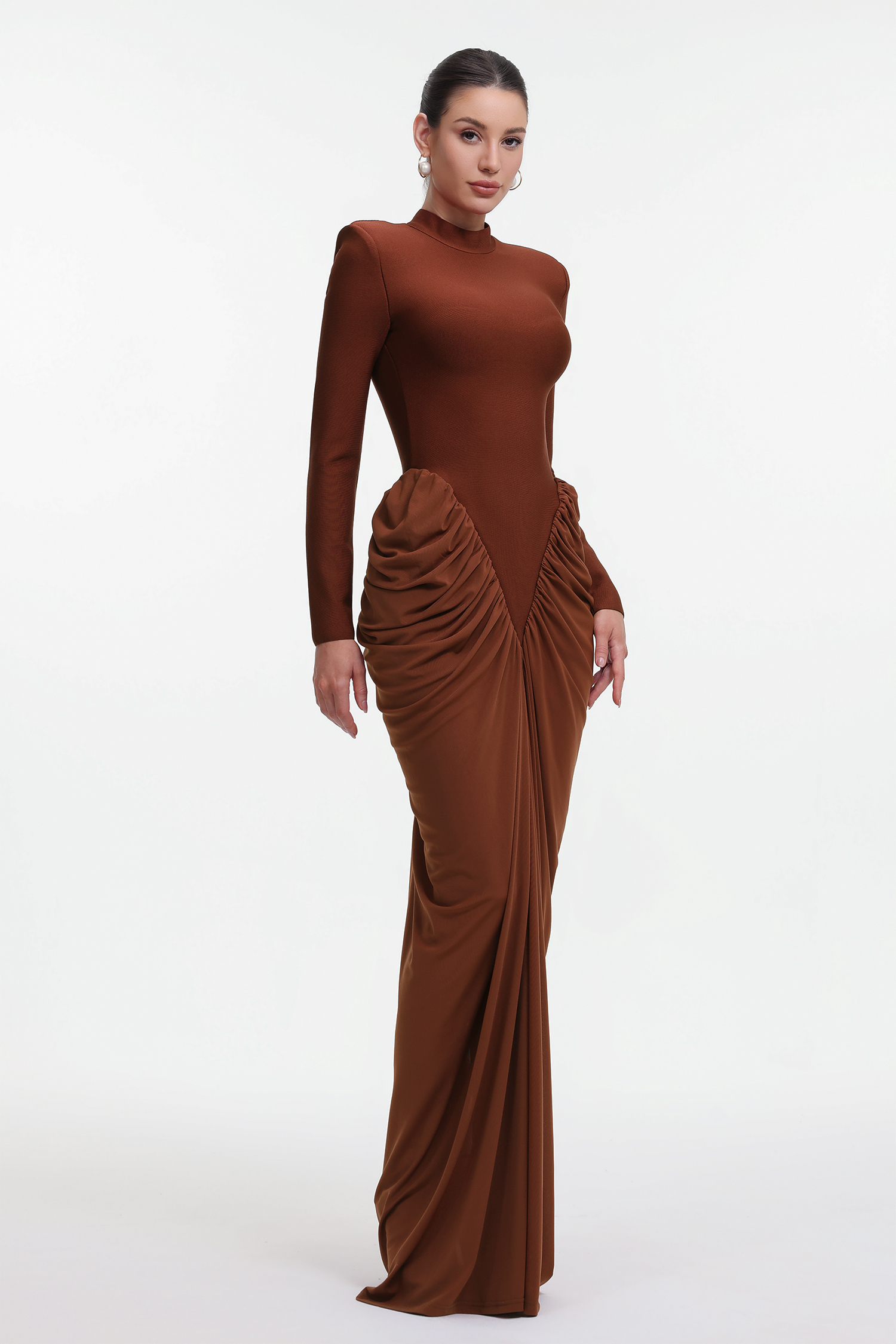 Edith Elegant Contour Long Sleeve Ruched Bandage Maxi Dress