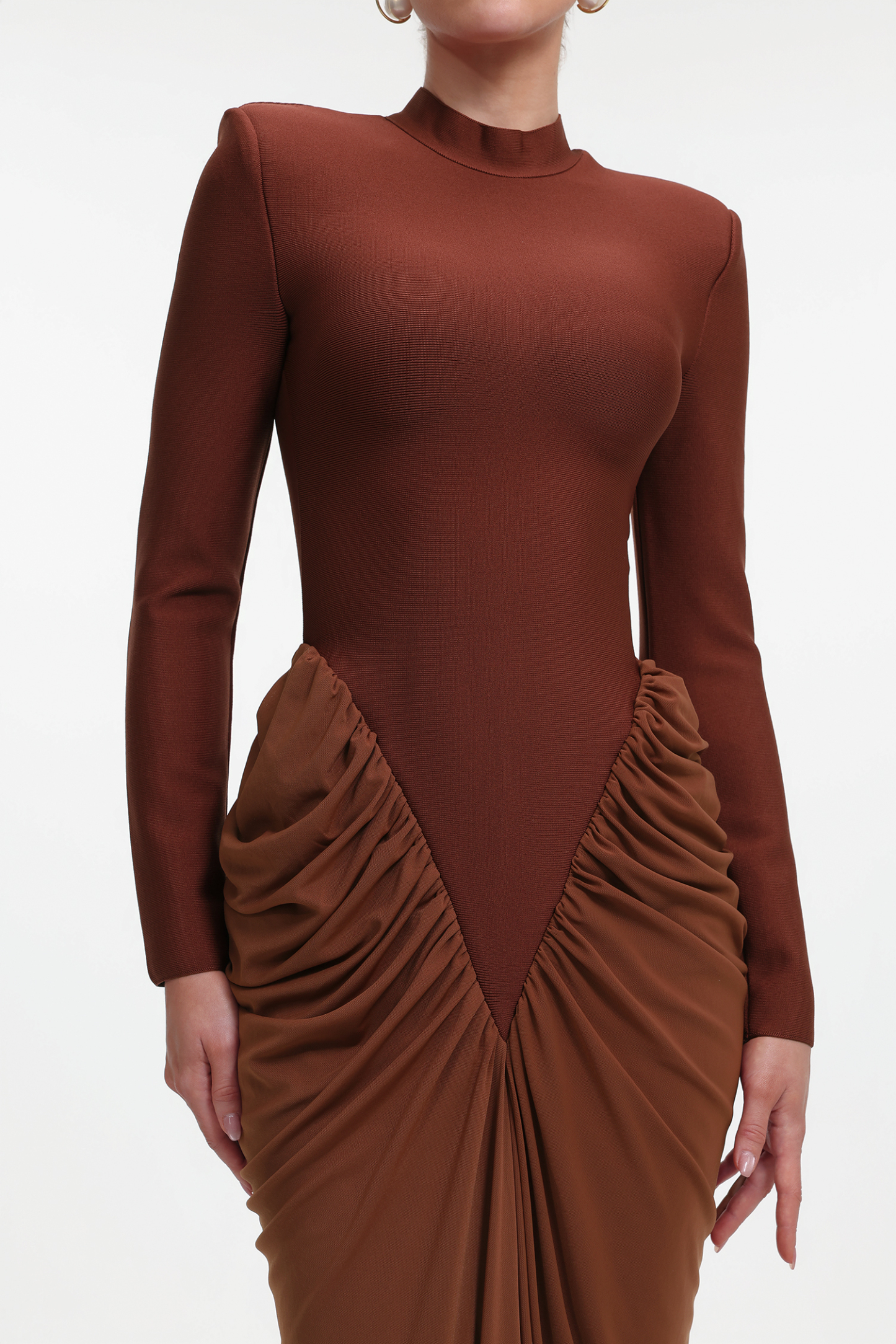 Edith Elegant Contour Long Sleeve Ruched Bandage Maxi Dress