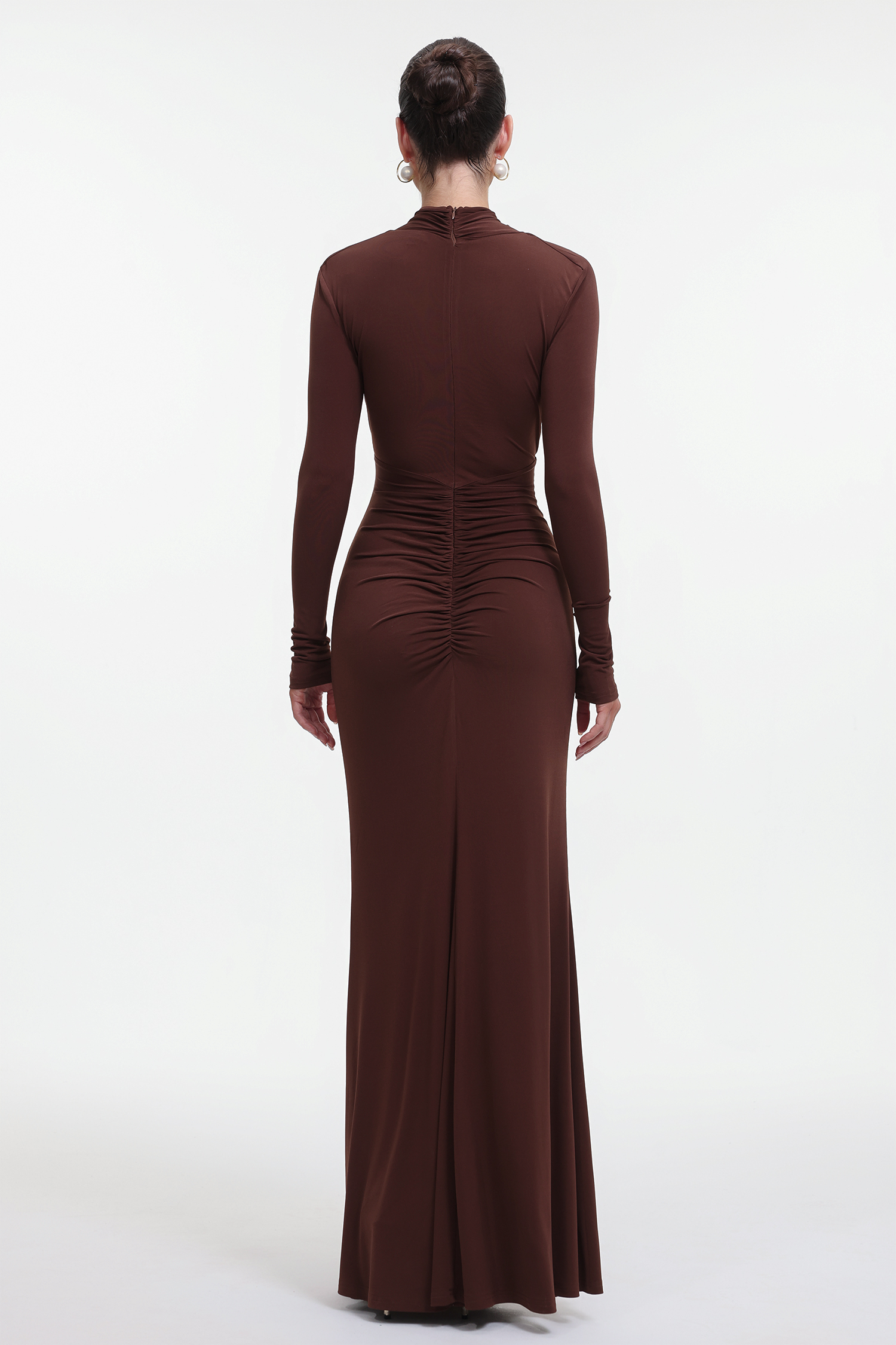 Haylee Chic Contour Long Sleeve Cut Out Ruched Maxi Dress