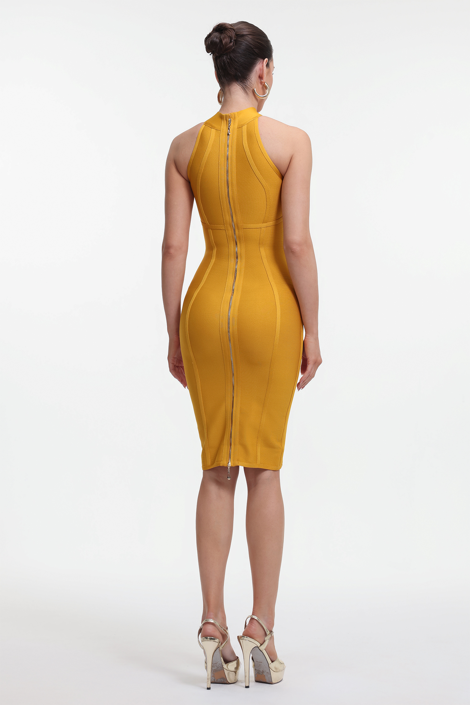 Hatsie Chic Contour Halter Bandage Midi Dress