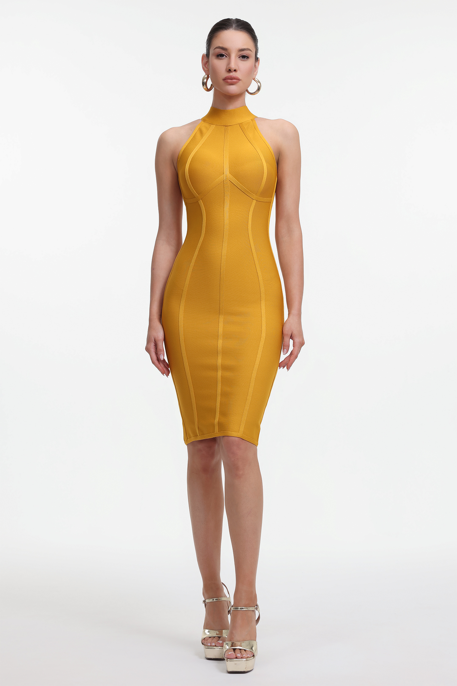 Hatsie Chic Contour Halter Bandage Midi Dress