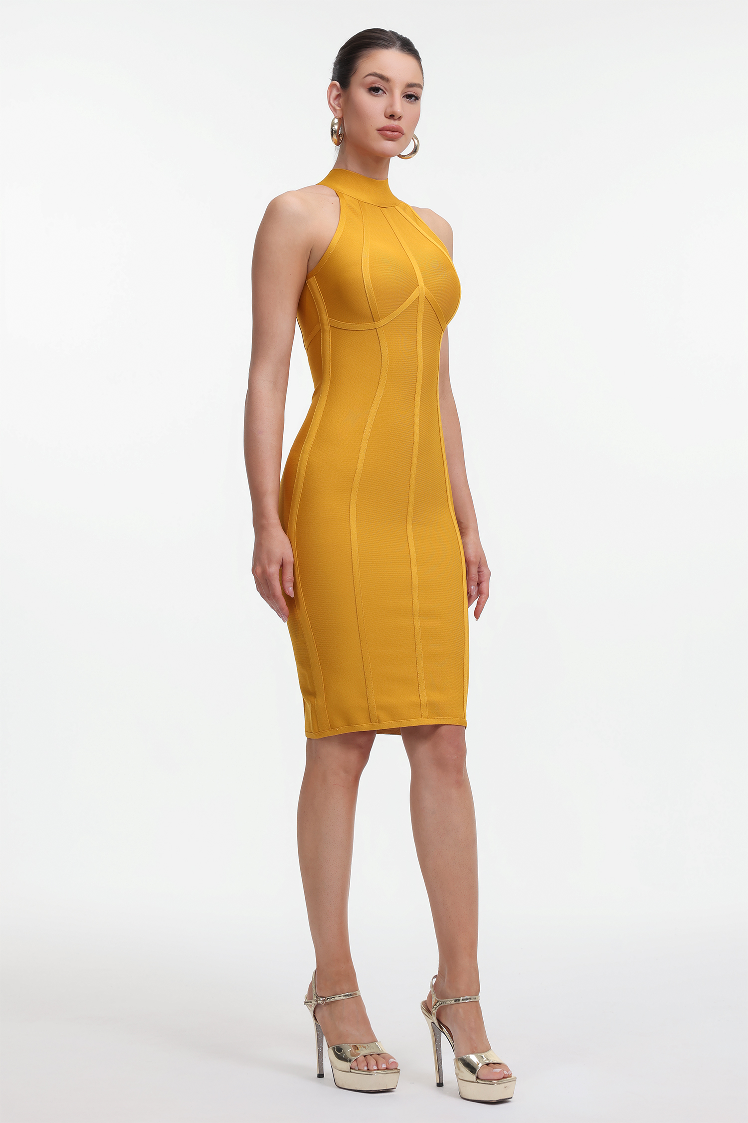 Hatsie Chic Contour Halter Bandage Midi Dress