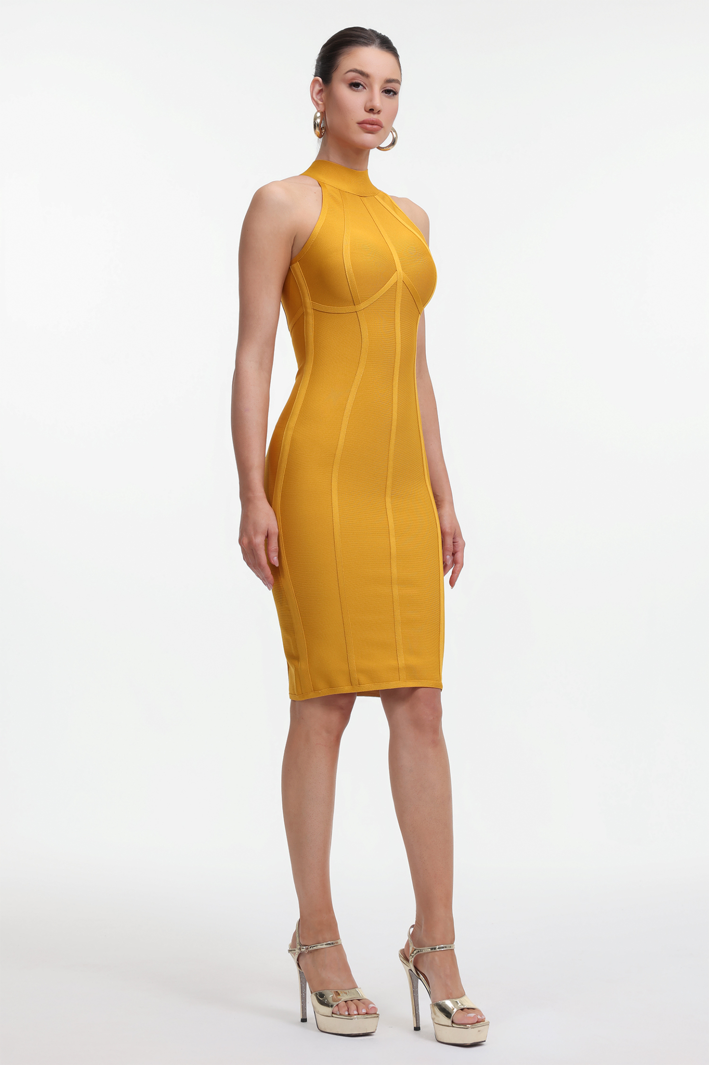 Hatsie Chic Contour Halter Bandage Midi Dress