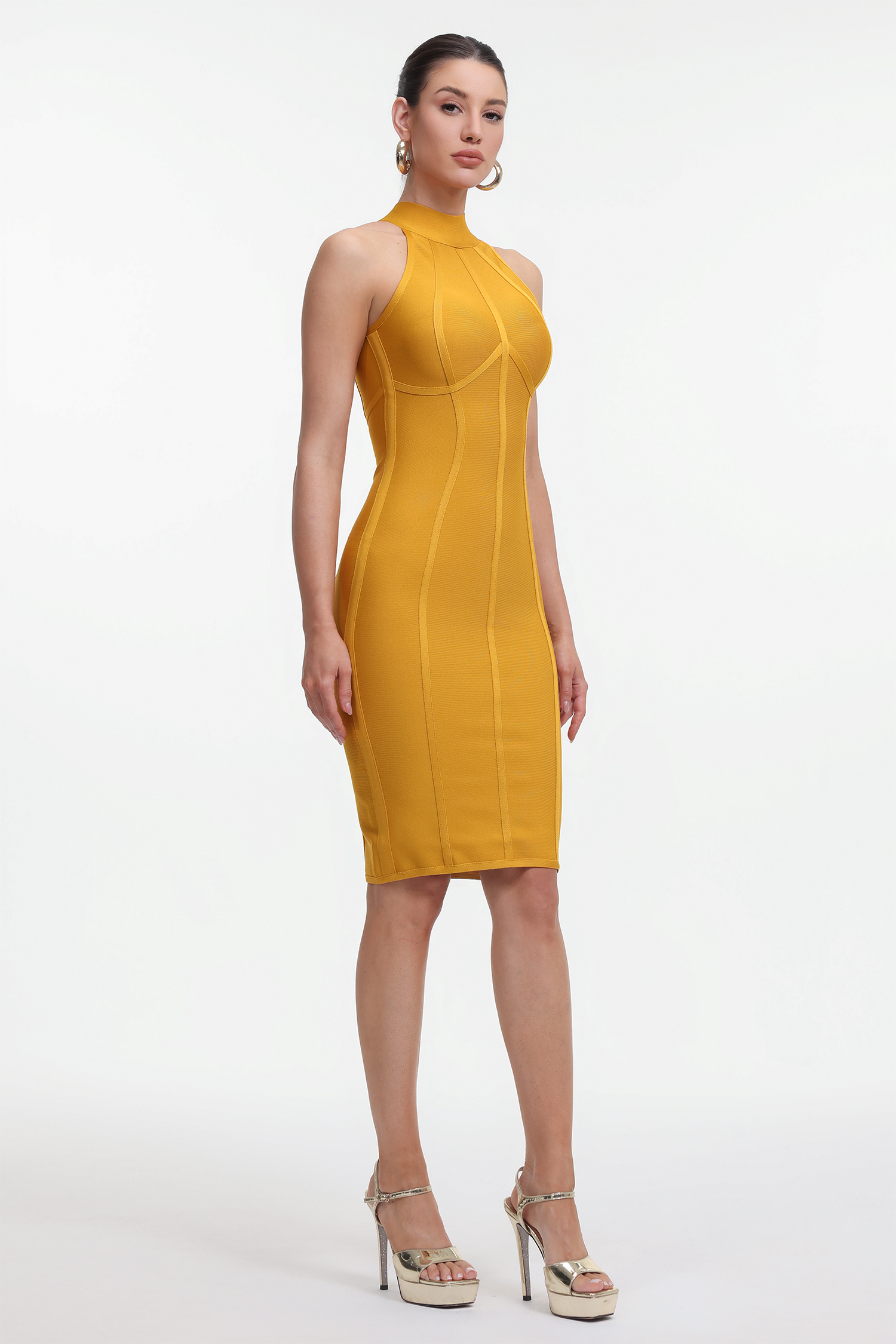 Hatsie Chic Contour Halter Bandage Midi Dress