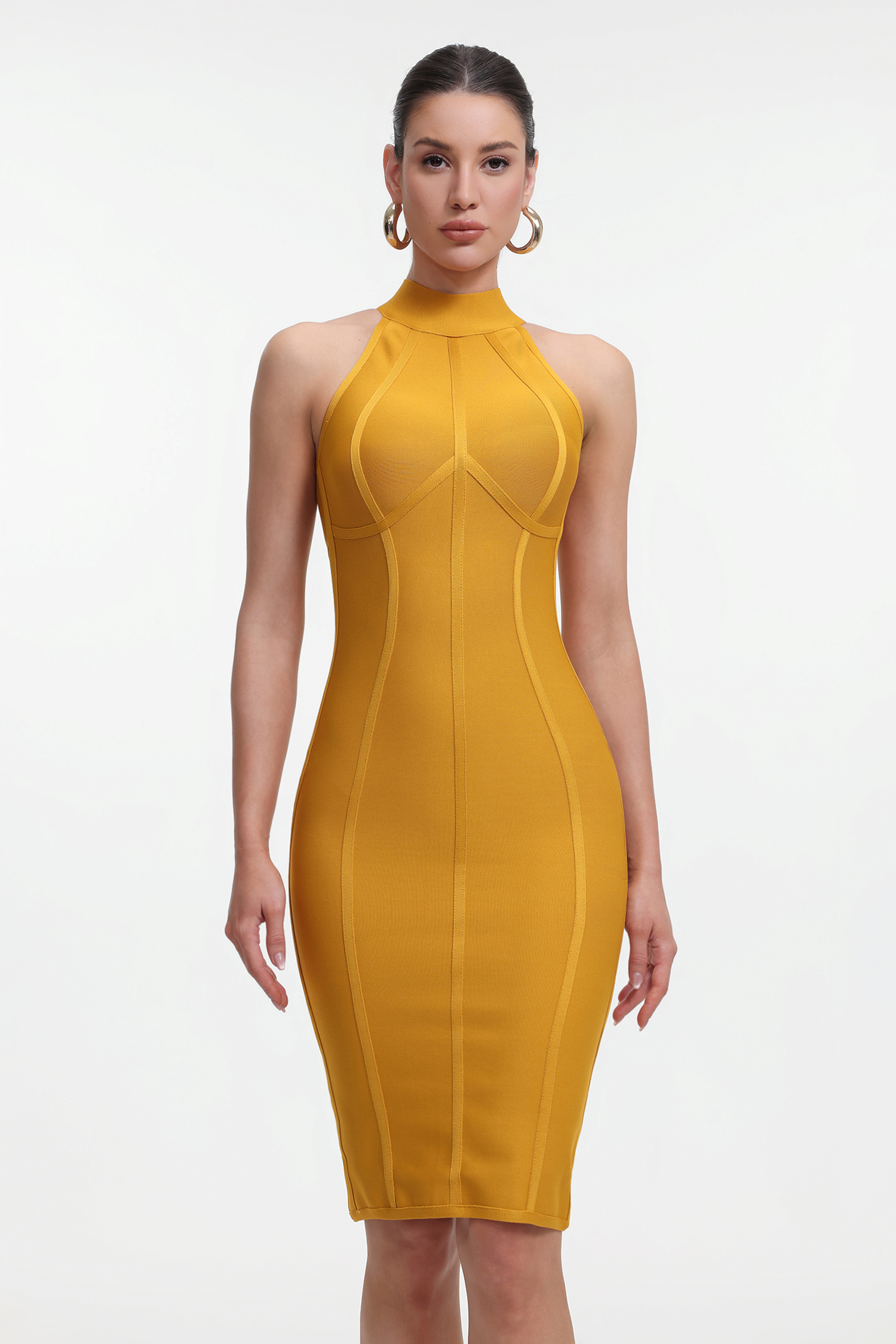 Hatsie Chic Contour Halter Bandage Midi Dress