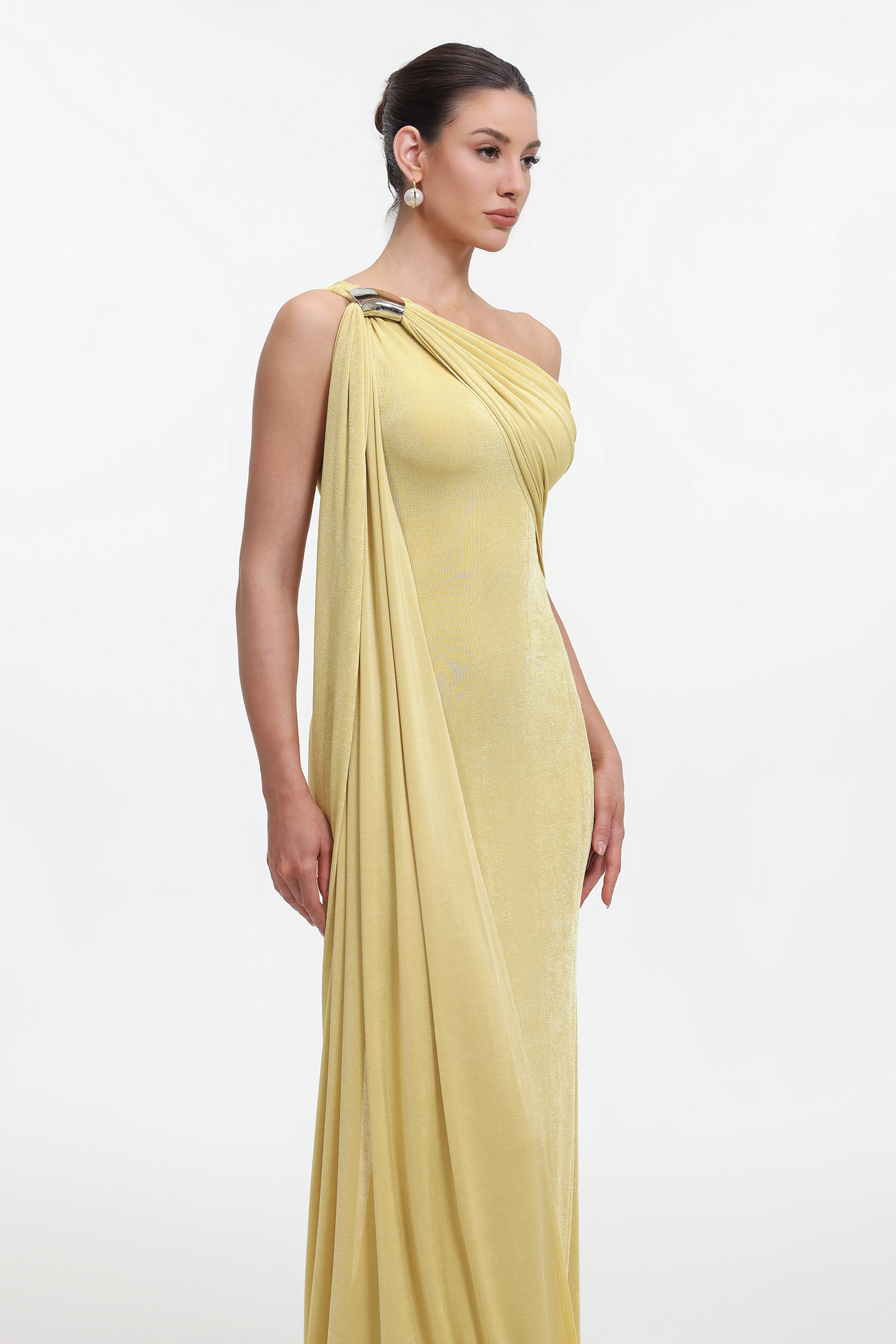 Dazie Elegant Contour One Shoulder Draped Knit Maxi Dress