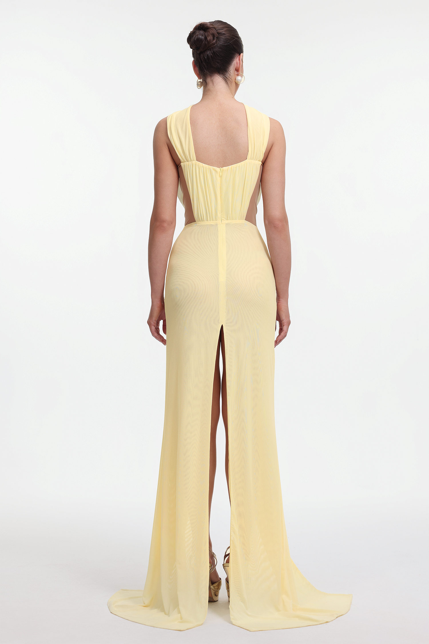 Ieesha Elegant Contour Halter Cut Out Ruched Knit Maxi Dress