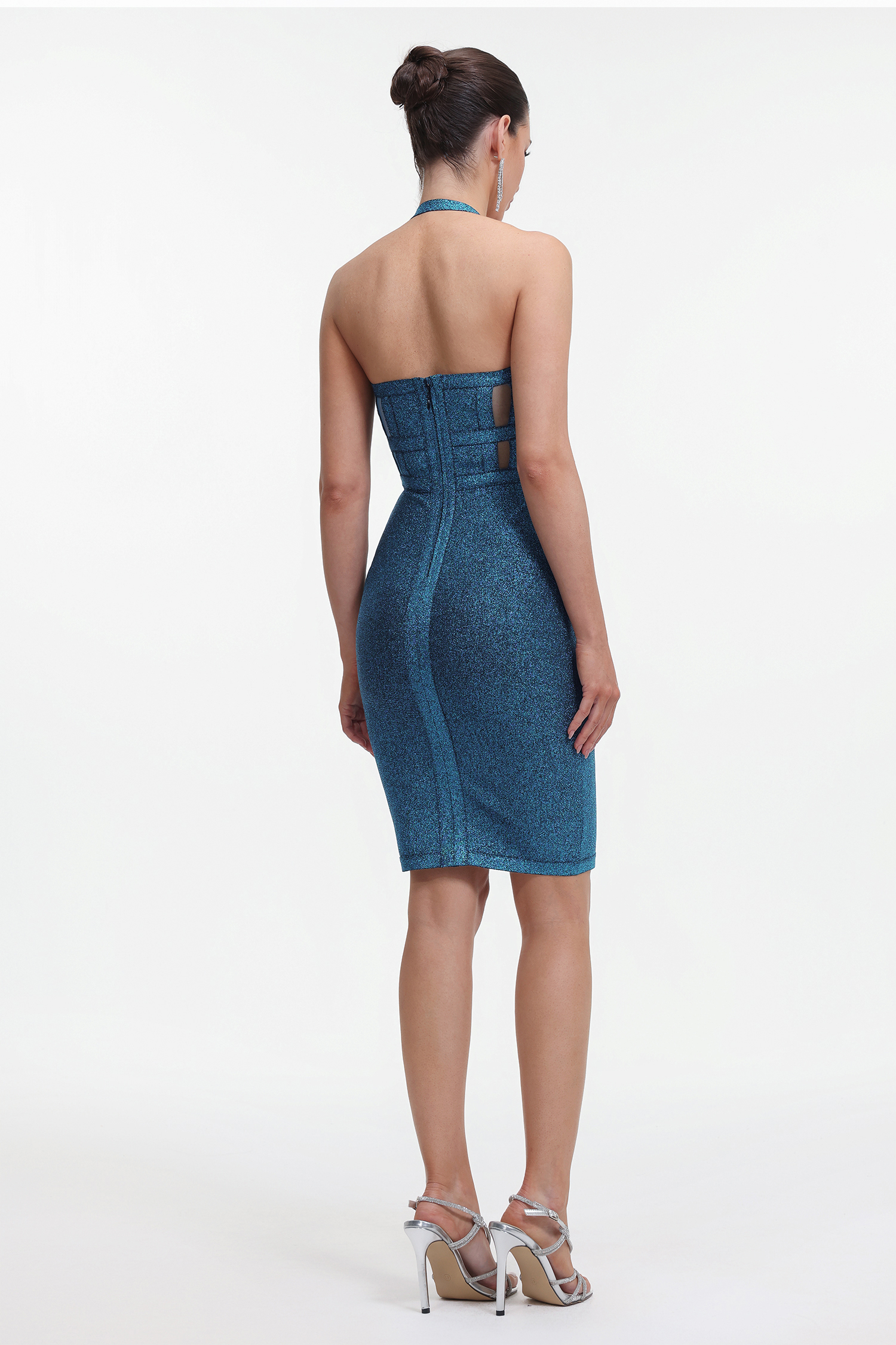 Halter Metallic Bandage Dress - Dark Blue