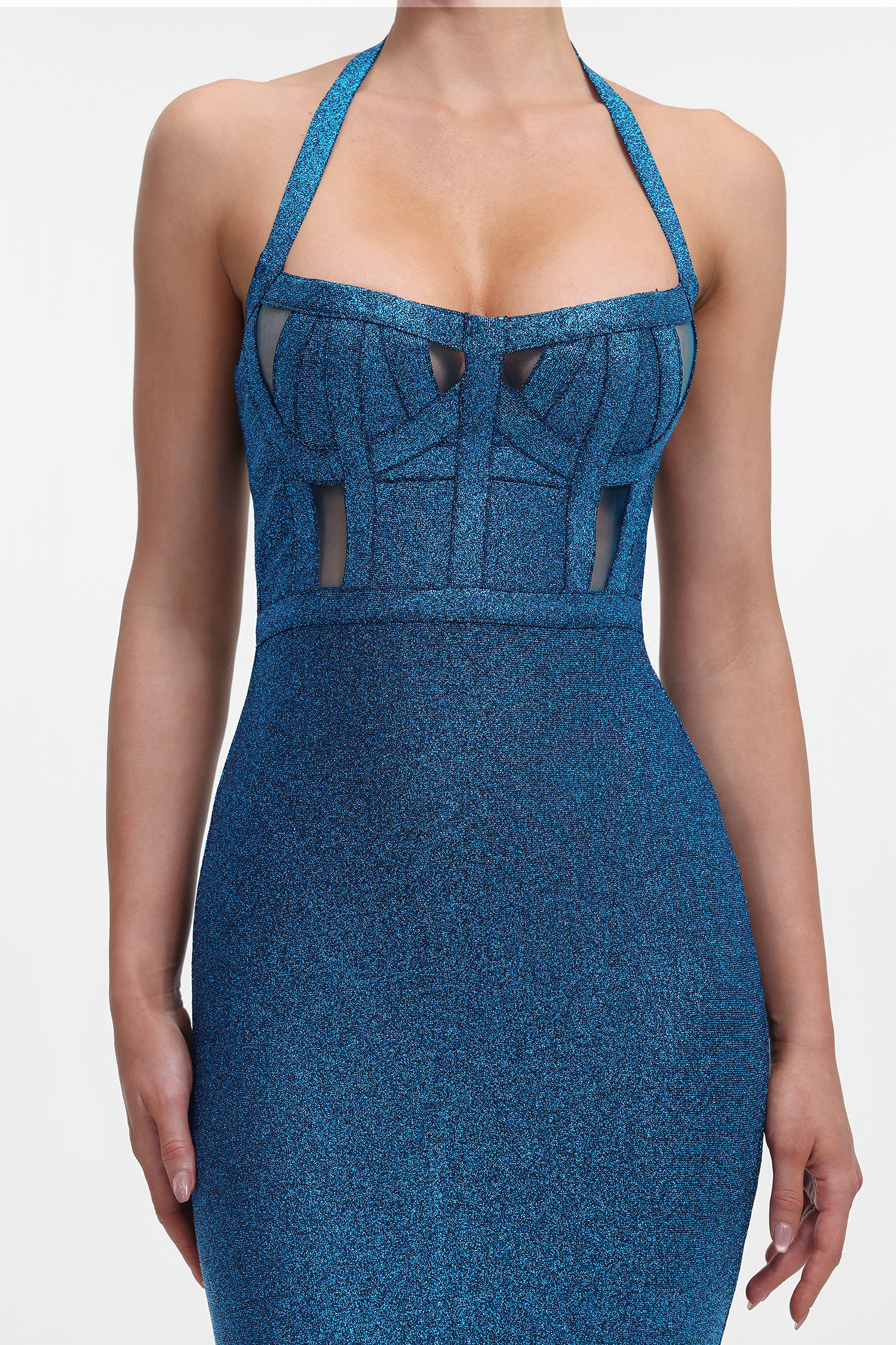 Halter Metallic Bandage Dress - Dark Blue