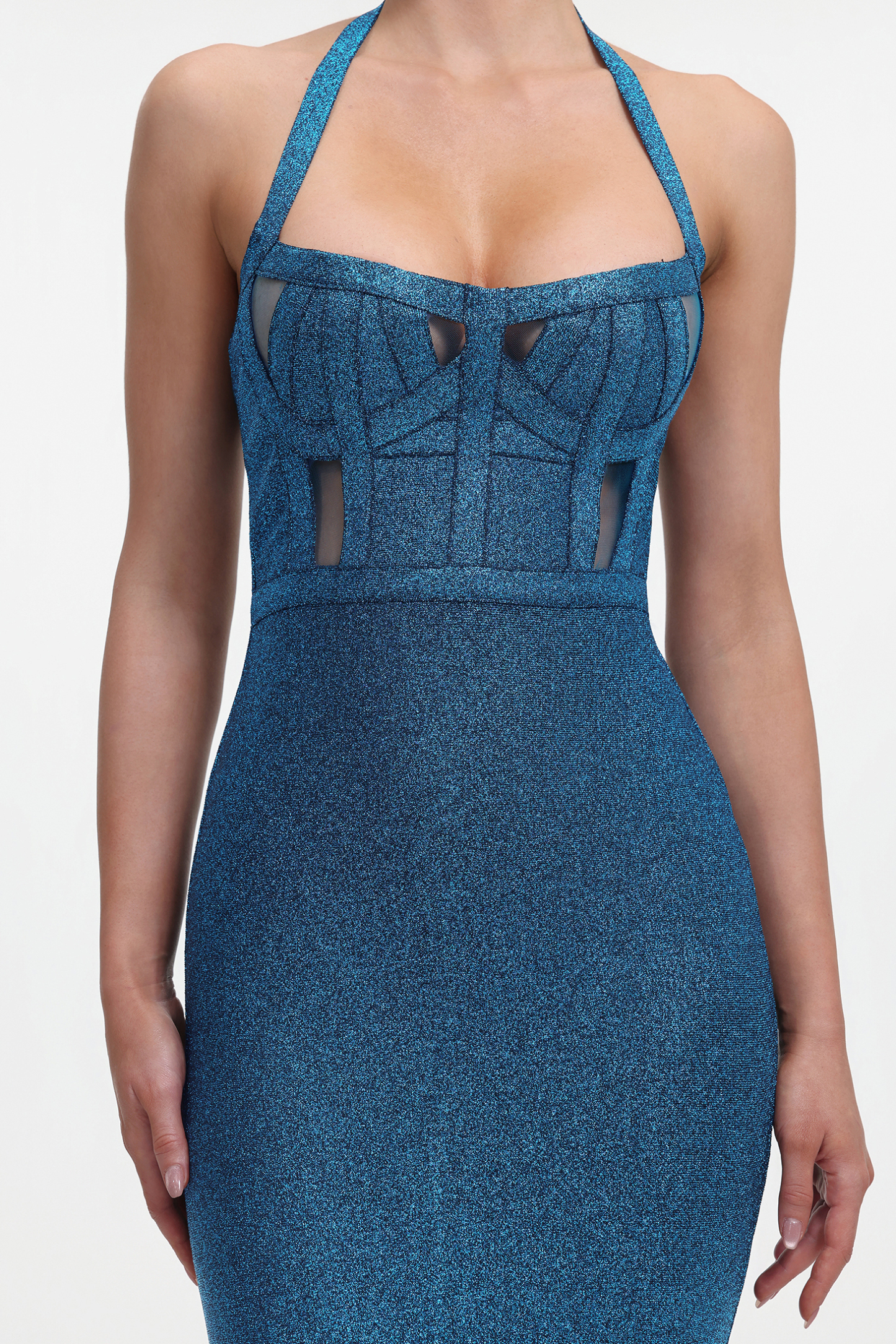 Halter Metallic Bandage Dress - Dark Blue