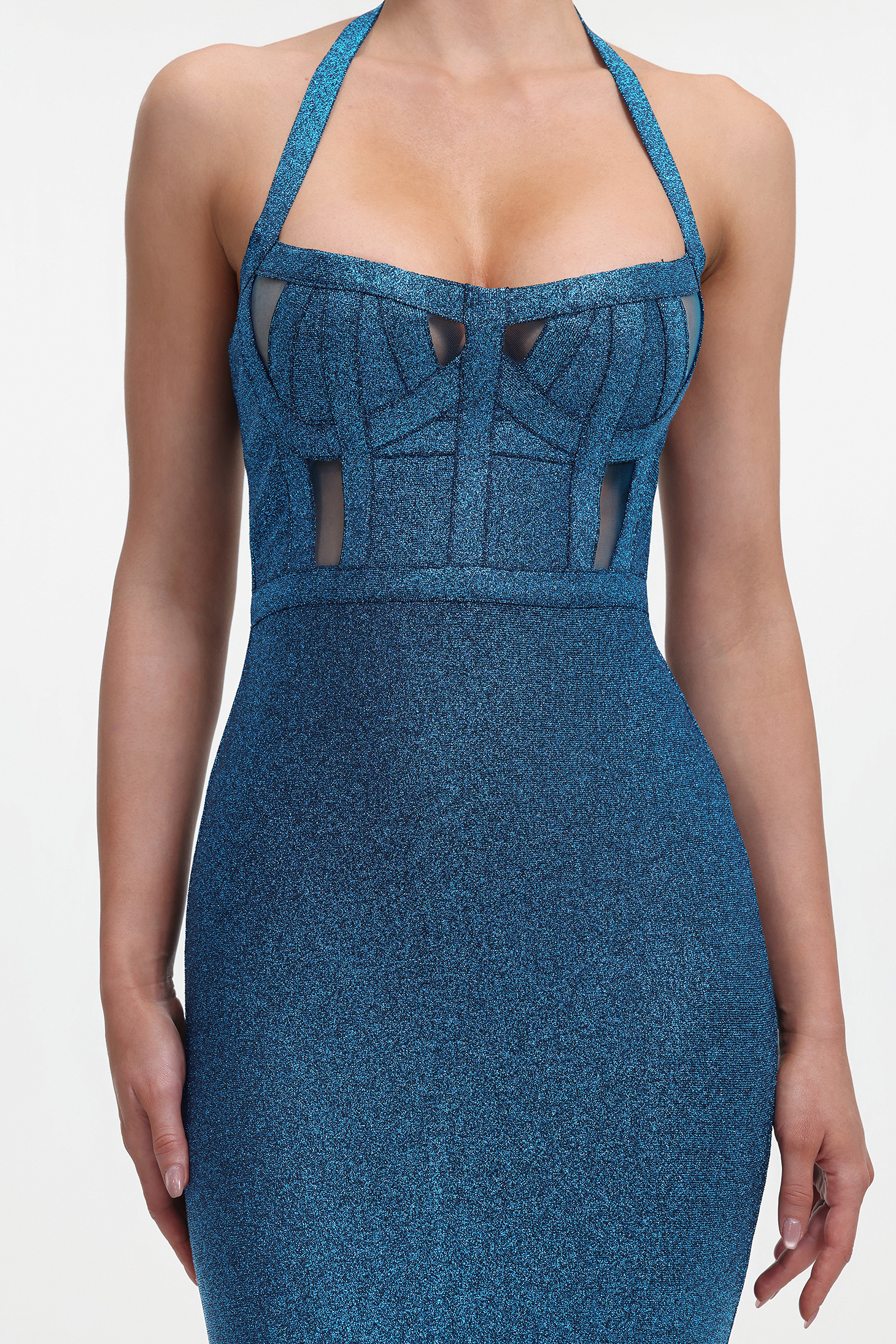 Halter Metallic Bandage Dress - Dark Blue