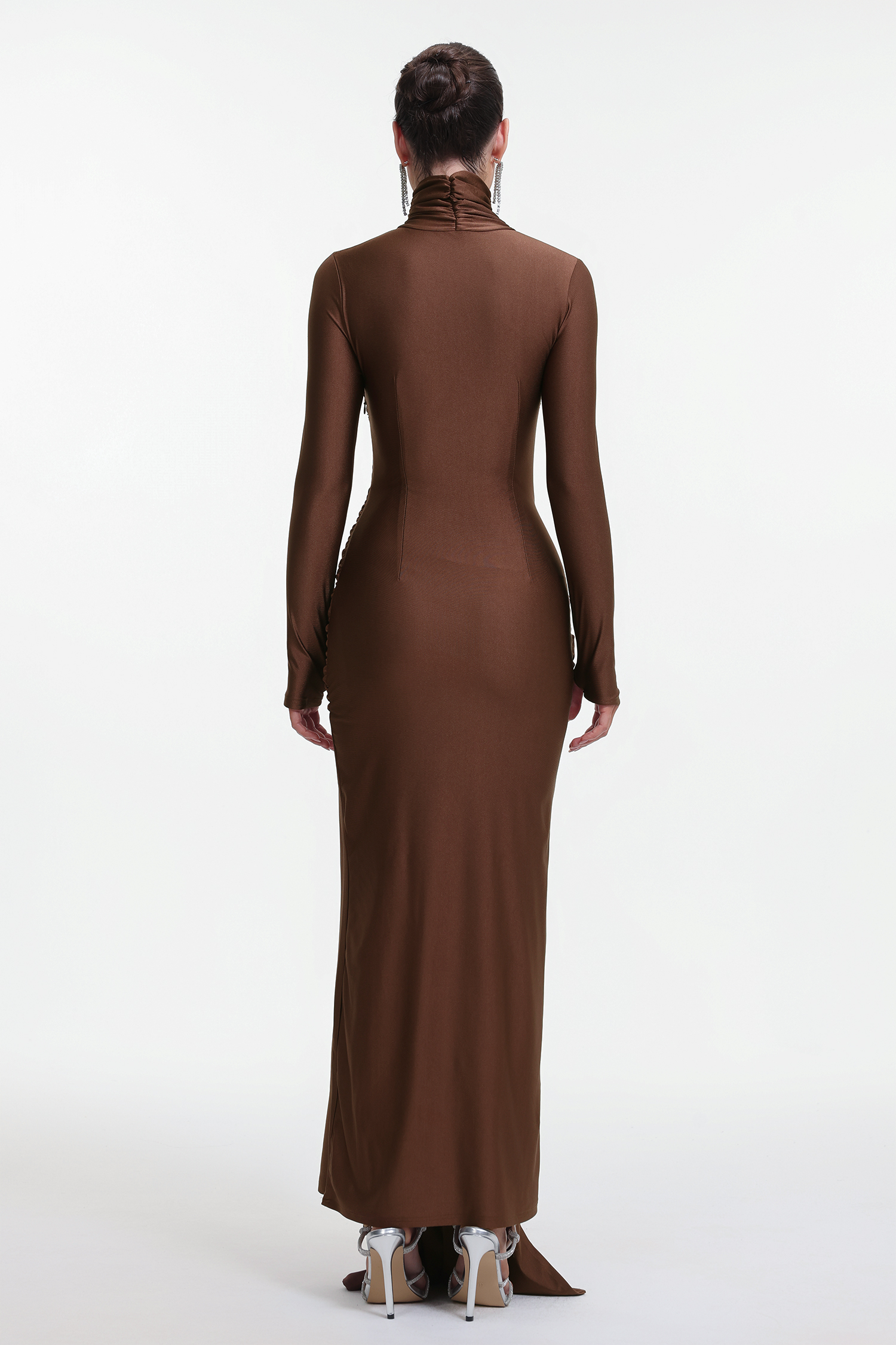 Odely Elegant Contour Long Sleeve Knot Jersey Maxi Dress