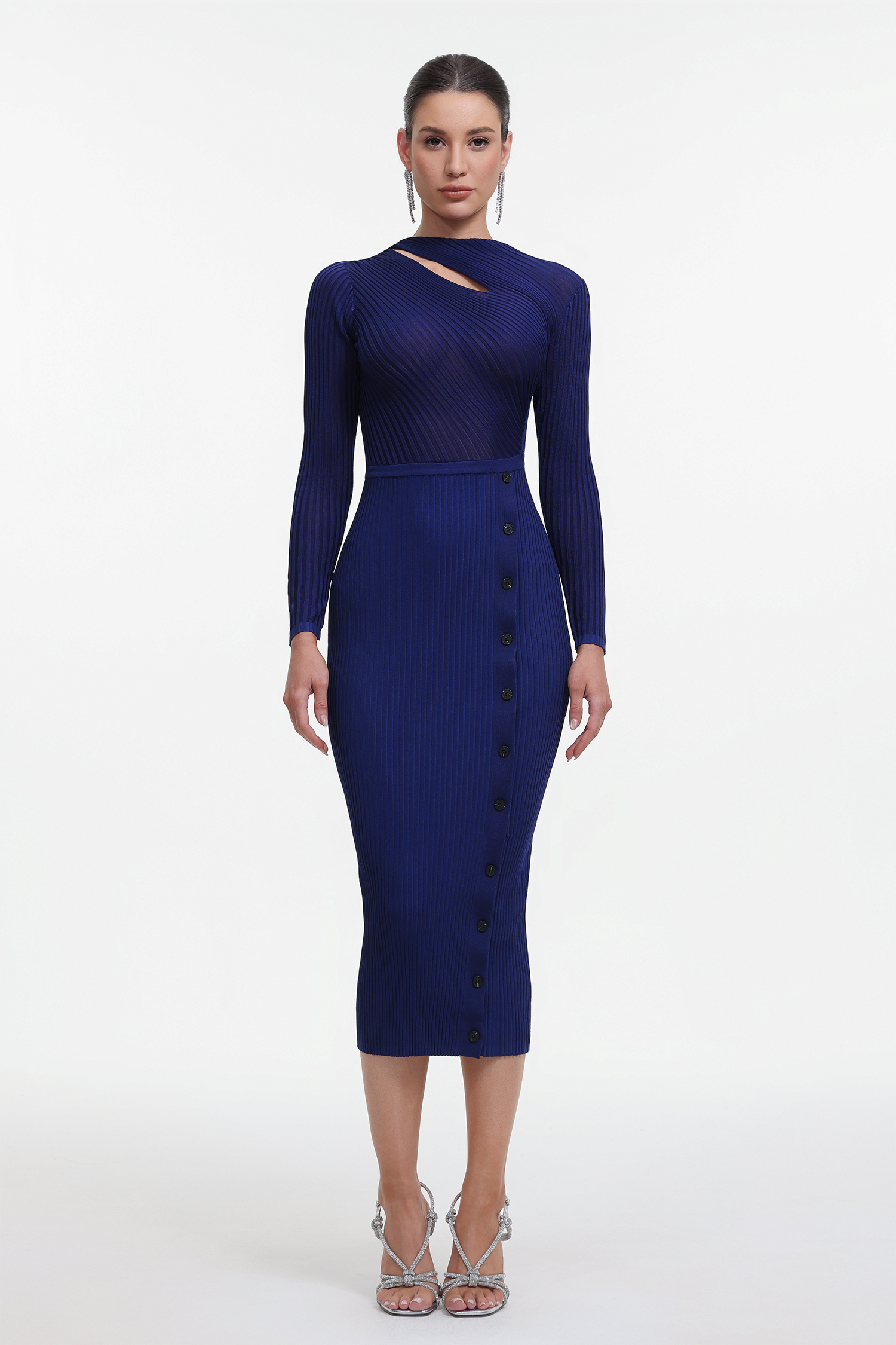 Classic Contour Long Sleeve Cut Out Knit Maxi Dress