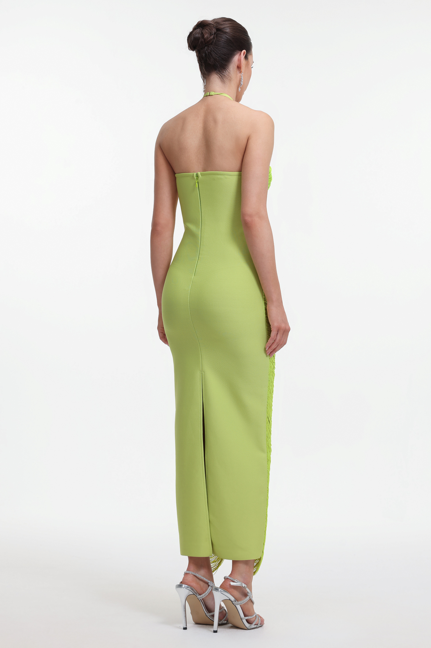 Jozie Classic Contour Halter Fringe Green Maxi Dress