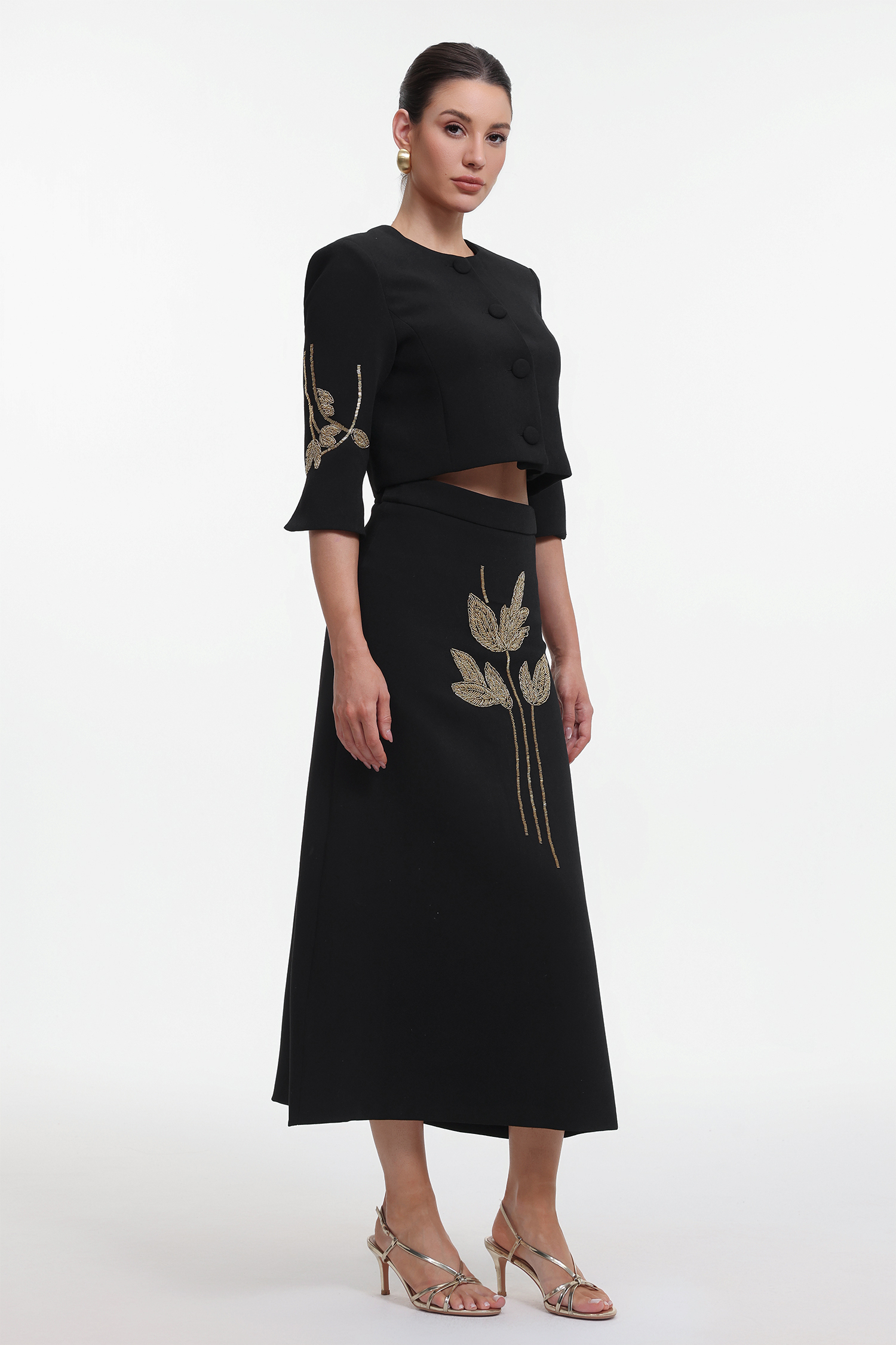 Debra Classic Tailored Beaded Floral Jacket and Skirt Set