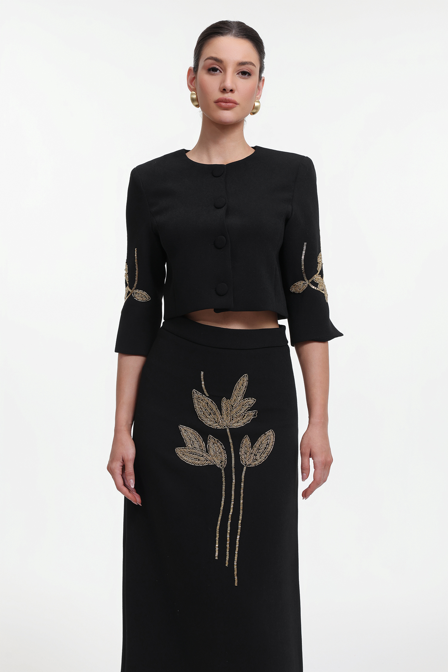 Debra Classic Tailored Beaded Floral Jacket and Skirt Set