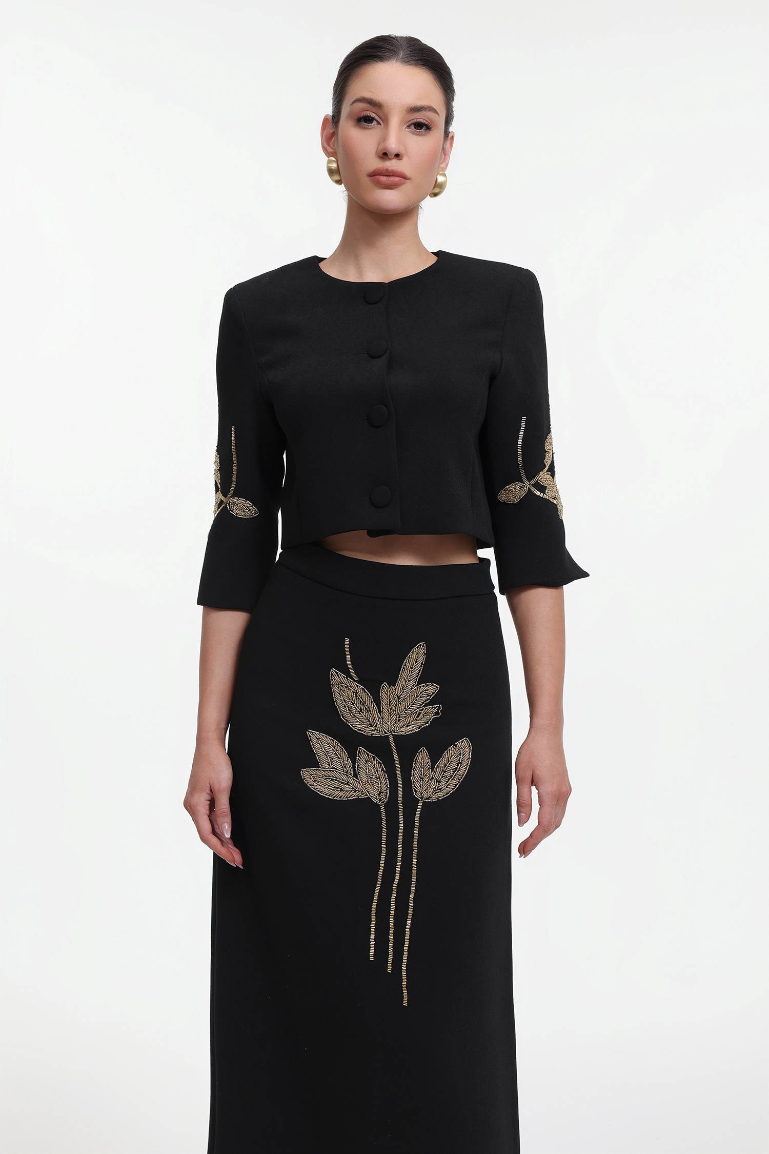 Debra Classic Tailored Beaded Floral Jacket and Skirt Set