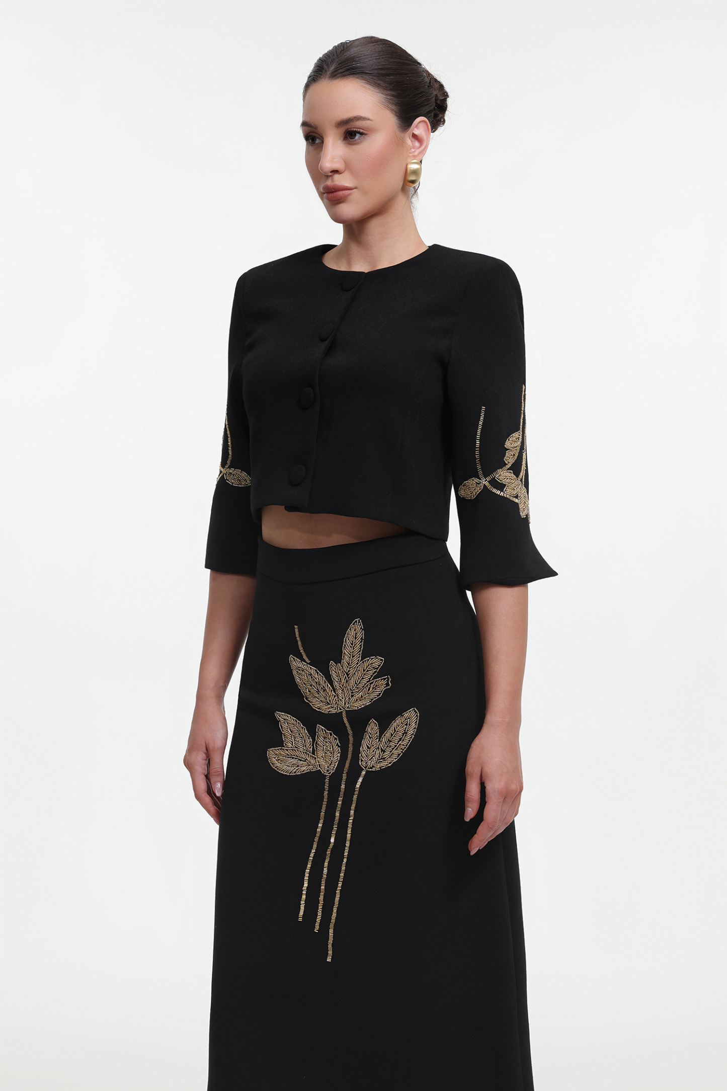 Debra Classic Tailored Beaded Floral Jacket and Skirt Set