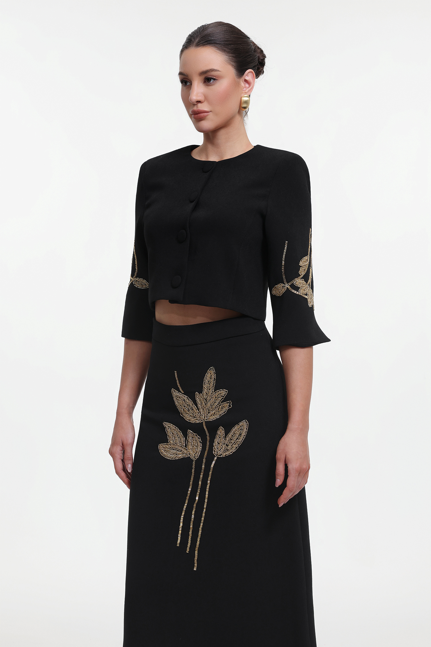 Debra Classic Tailored Beaded Floral Jacket and Skirt Set