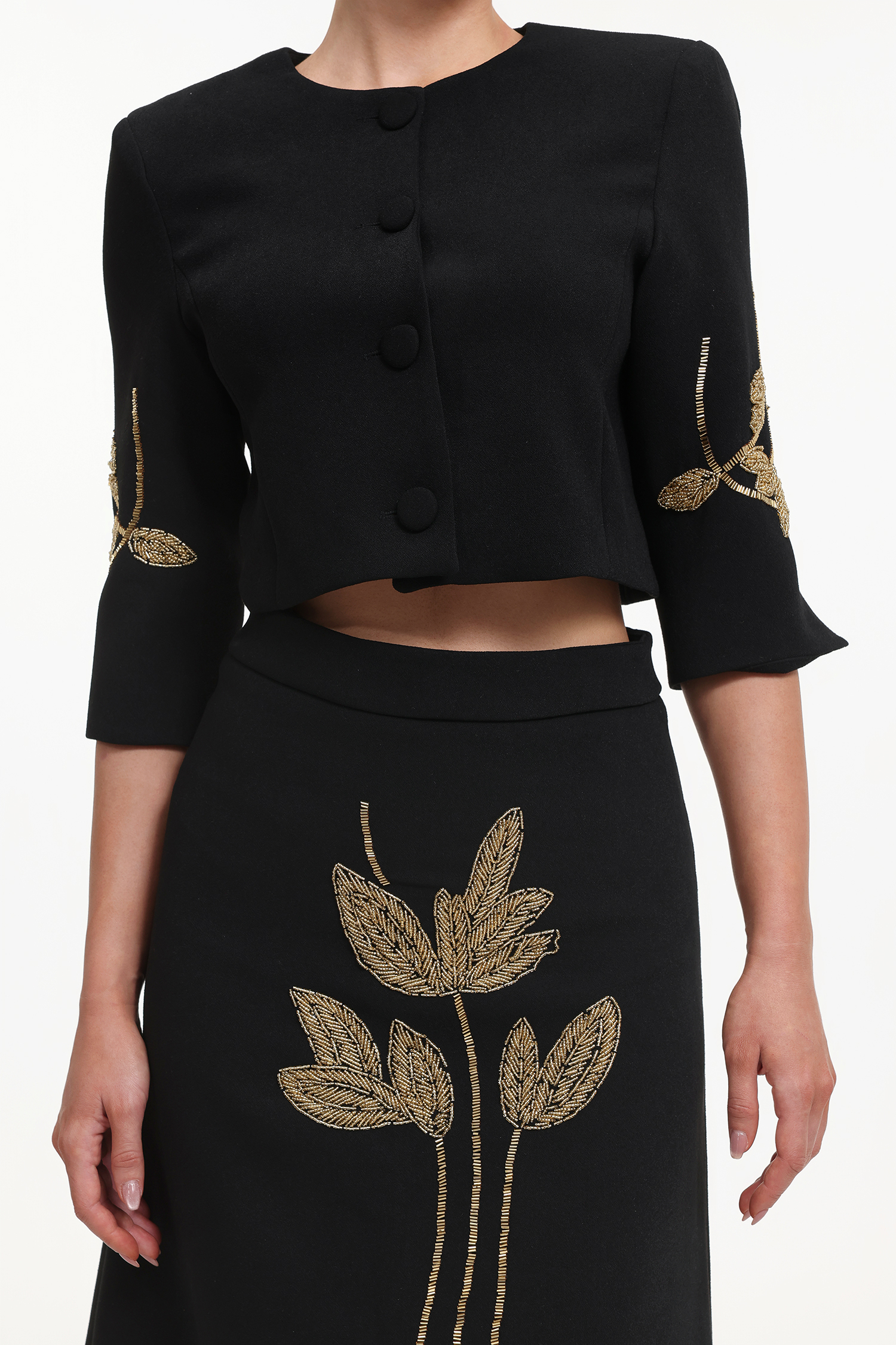 Debra Classic Tailored Beaded Floral Jacket and Skirt Set