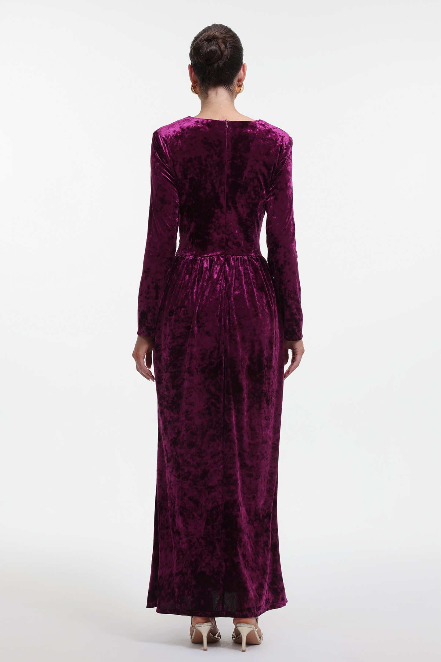 Ikara Chic Contour Long Sleeve V Neck Velvet Maxi Dress