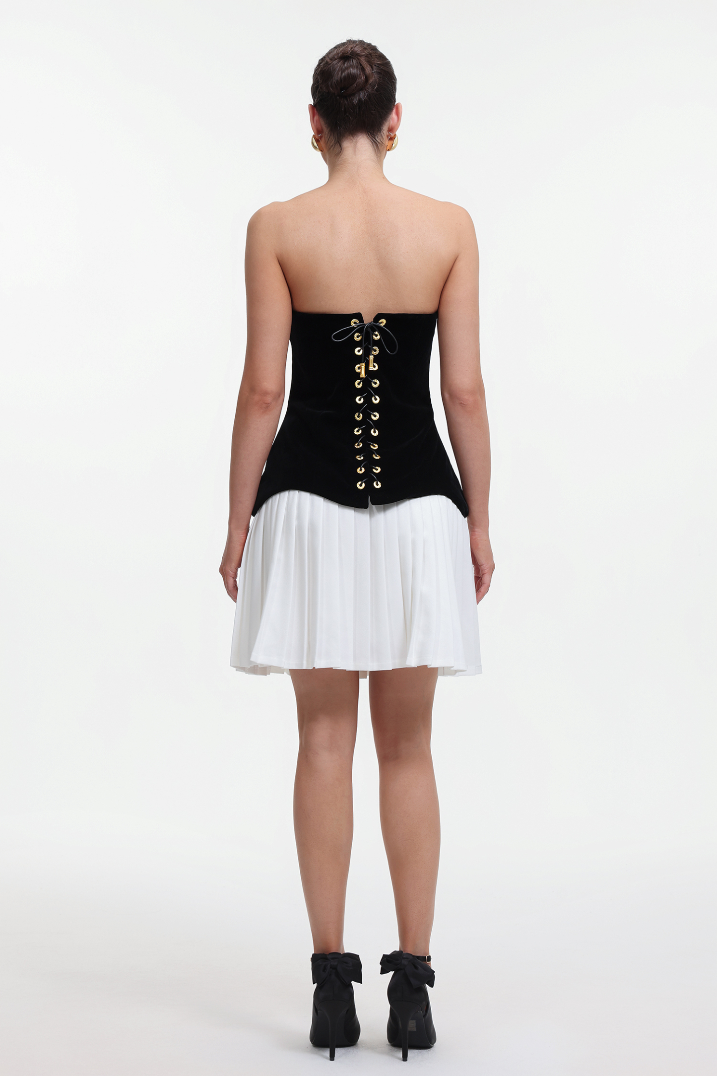 Ursula Chic Tailored Strapless Contrast Pleated Mini Dress