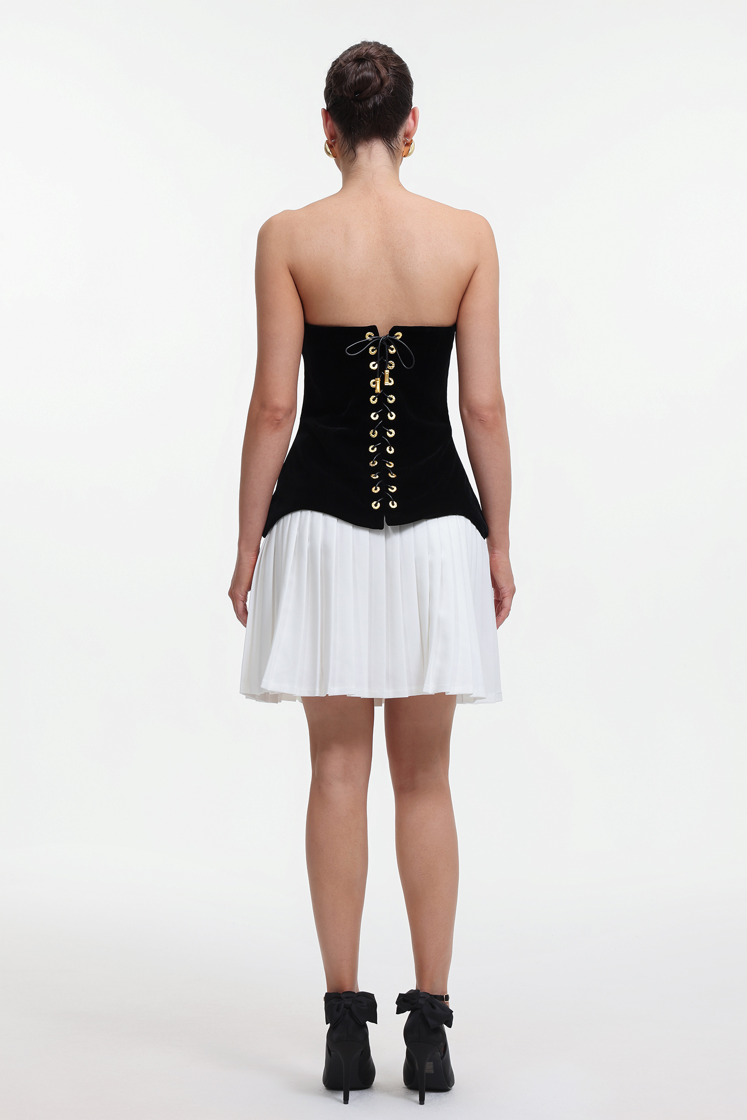 Ursula Chic Tailored Strapless Contrast Pleated Mini Dress