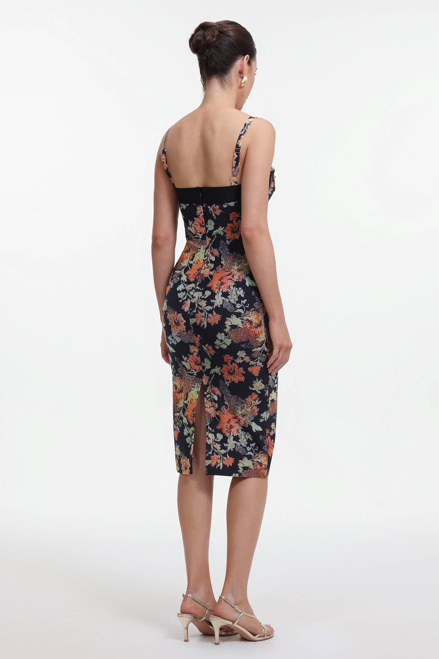 Tzeitel Romantic Contour Sleeveless Floral Print Bandage Midi Dress