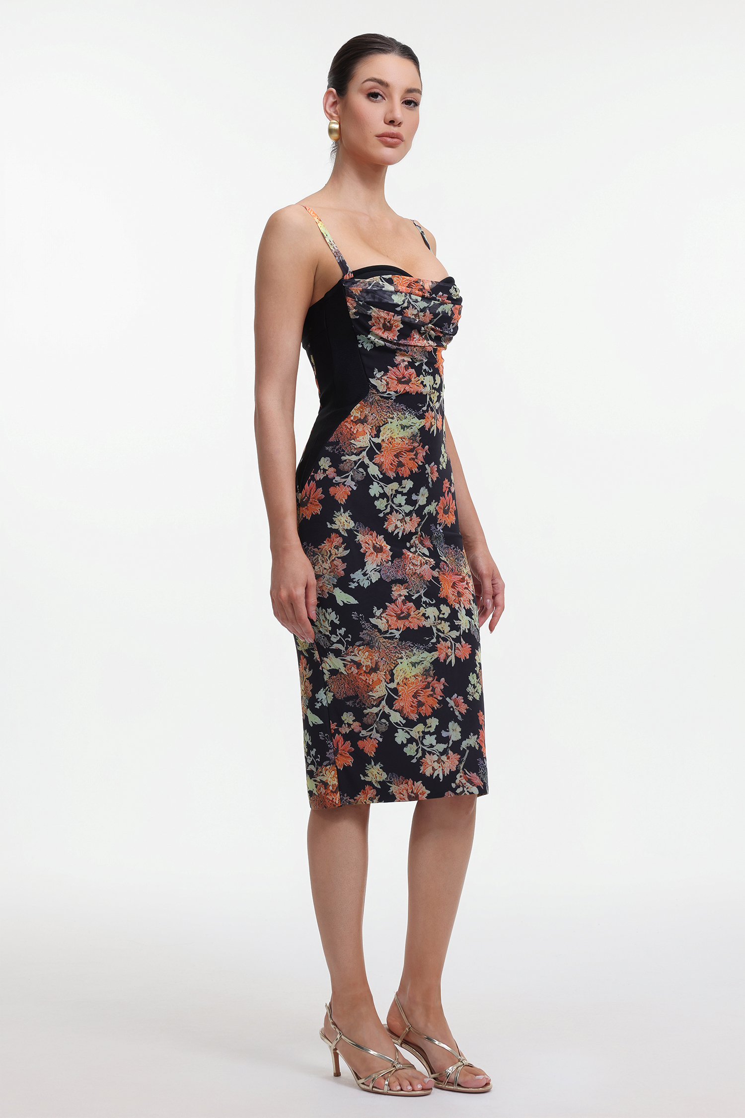Tzeitel Romantic Contour Sleeveless Floral Print Bandage Midi Dress