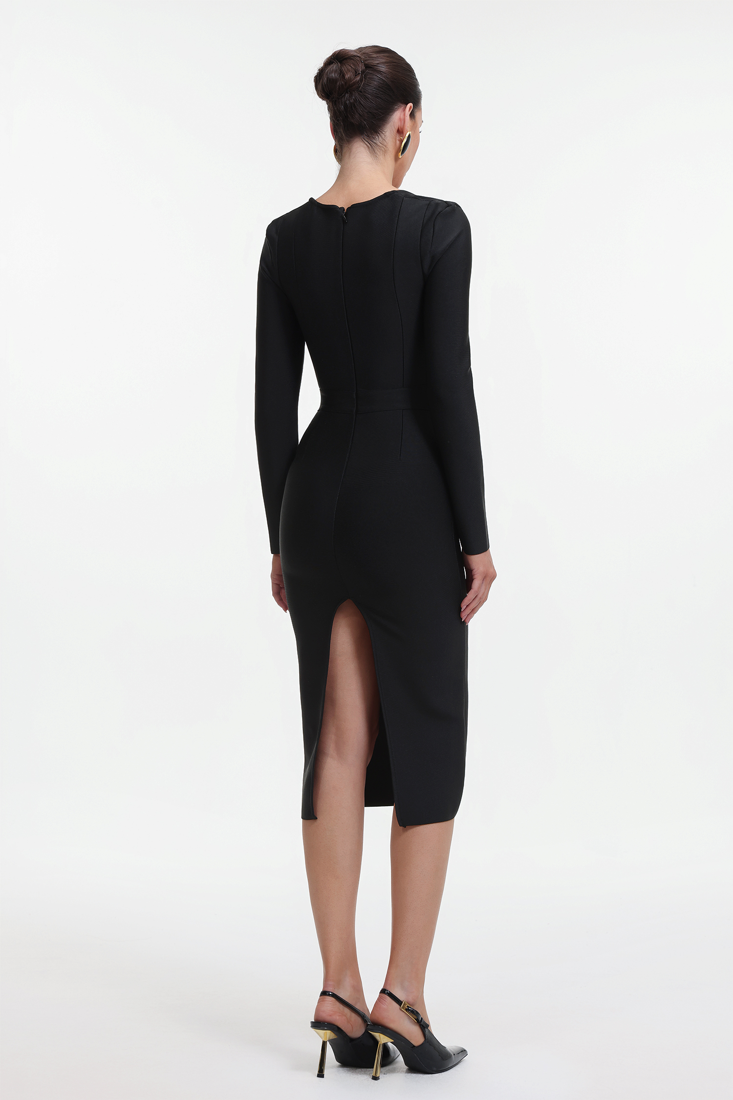 Morgan Classic Contour Long Sleeve Bandage Black Maxi Dress