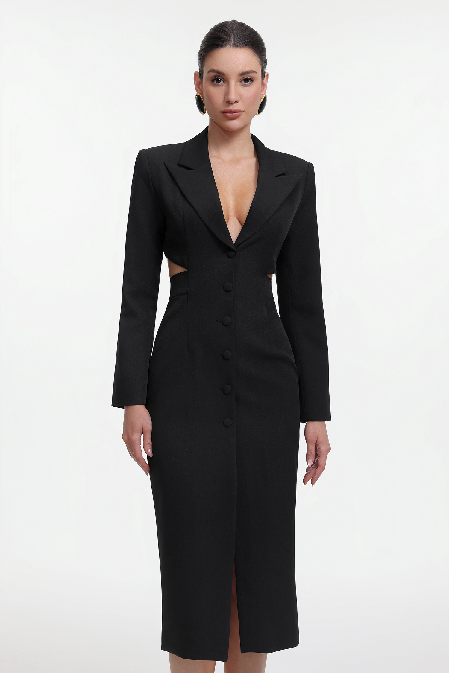 Marlina Chic Tailored Long Sleeve Cut Out Blazer Dress