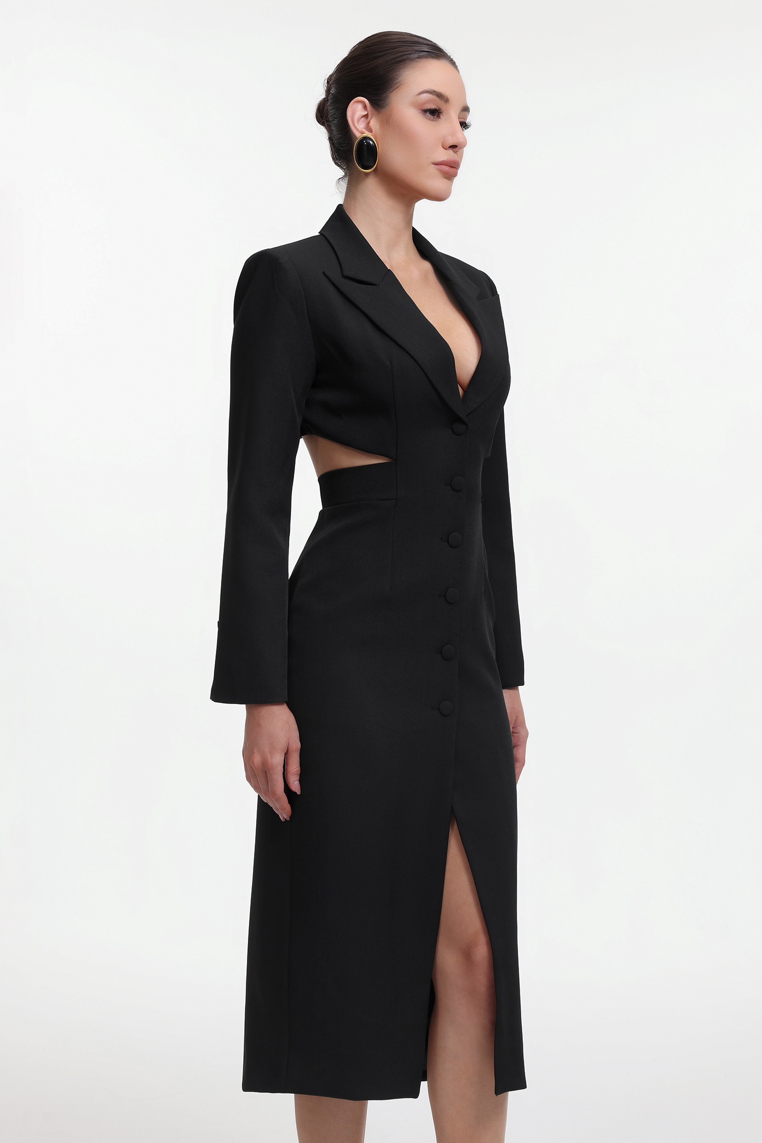 Marlina Chic Tailored Long Sleeve Cut Out Blazer Dress