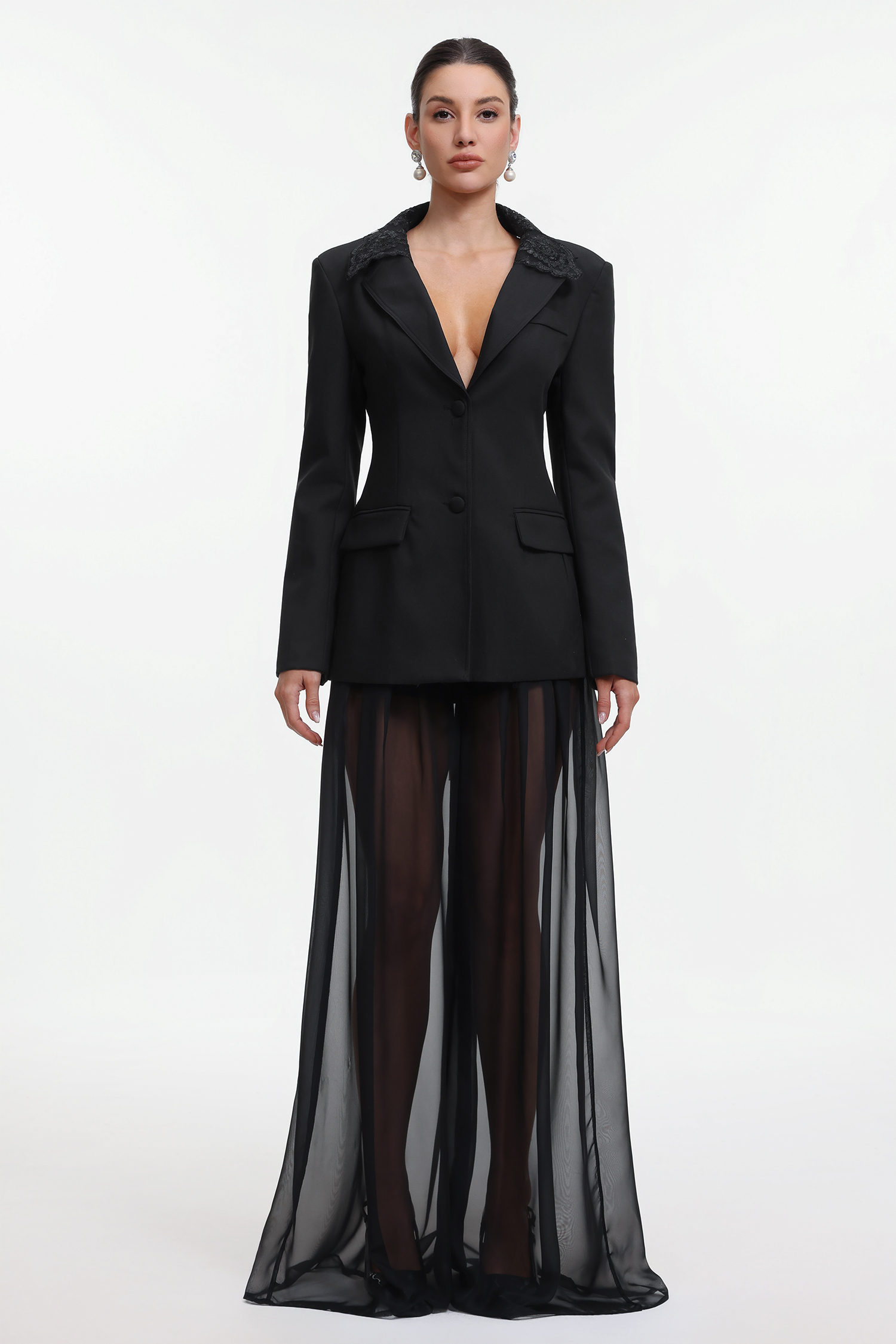 Eileen Sexy Tailored Long Sleeve Lace Back Blazer