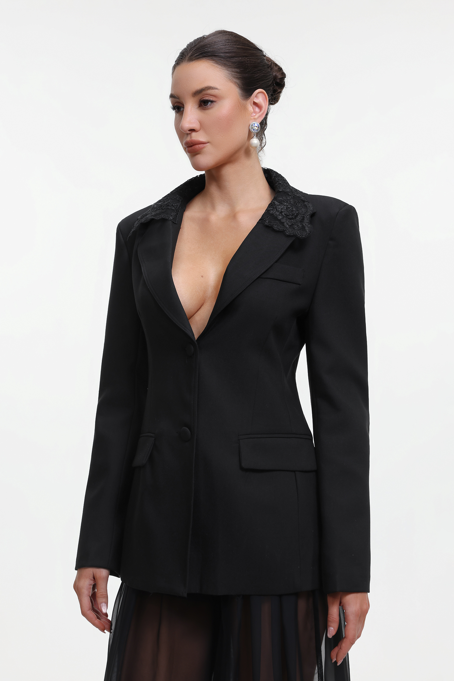 Eileen Sexy Tailored Long Sleeve Lace Back Blazer