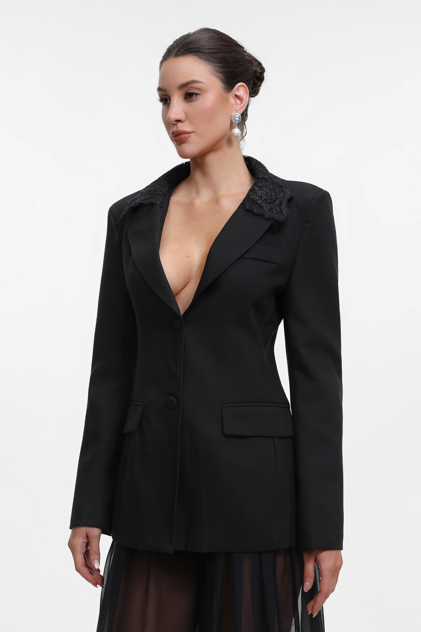 Eileen Sexy Tailored Long Sleeve Lace Back Blazer