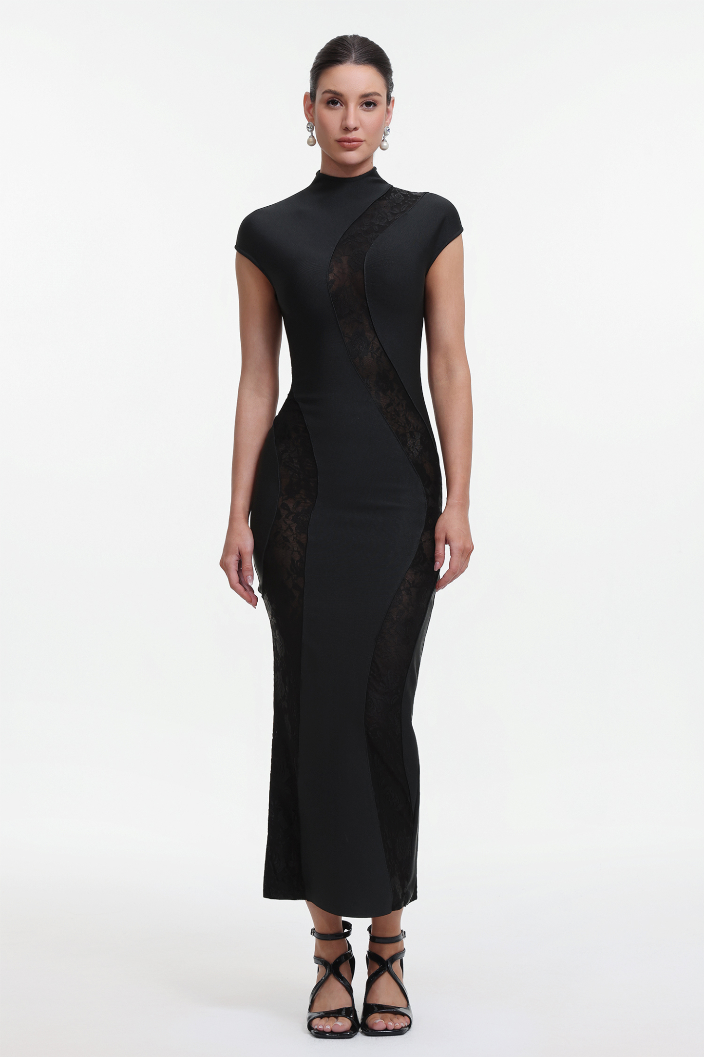 Nicole Sexy Contour Lace Bandage Maxi Dress