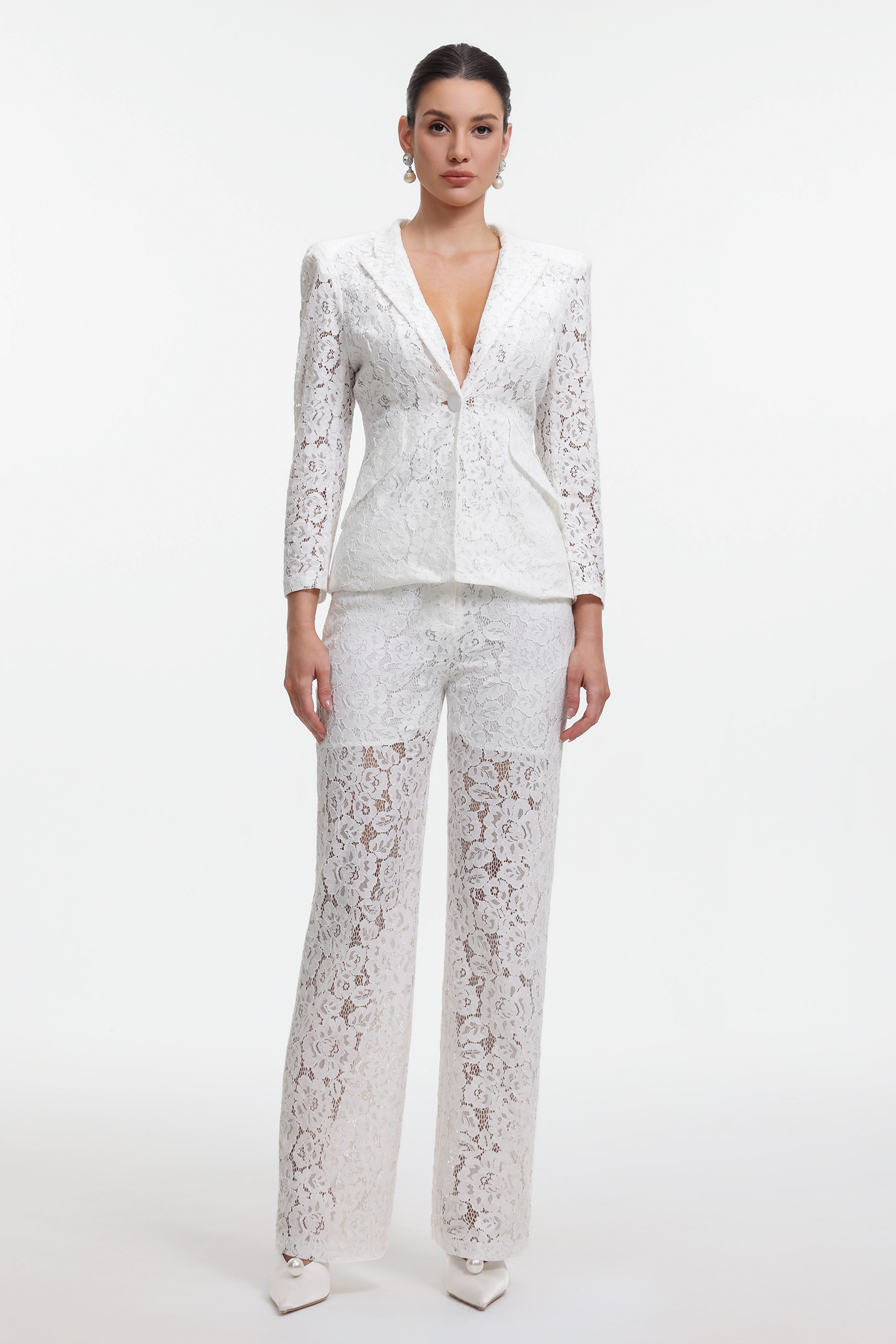 Yvette Romantic Tailored Long Sleeve Lace Blazer Two Piece Set