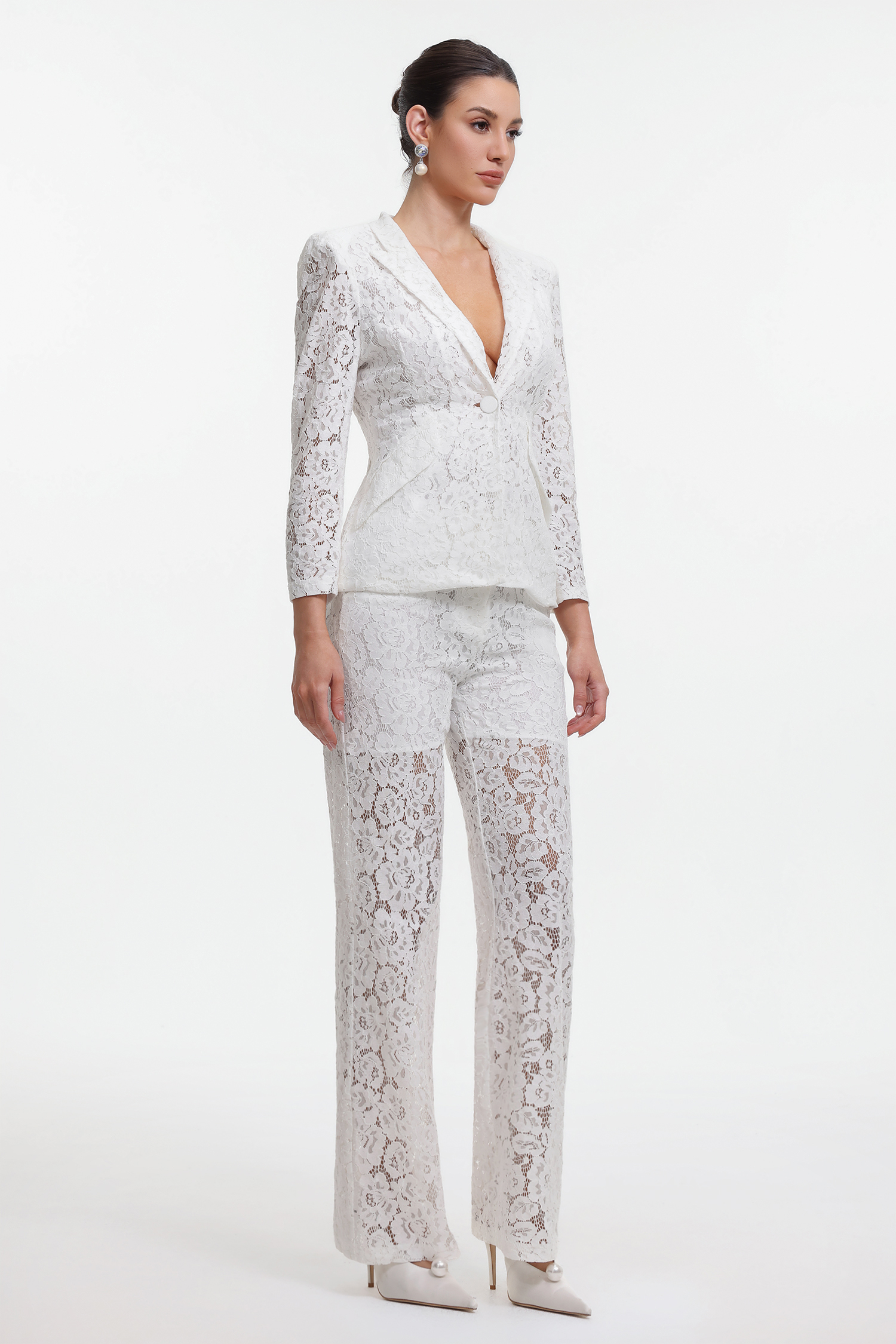 Yvette Romantic Tailored Long Sleeve Lace Blazer Two Piece Set