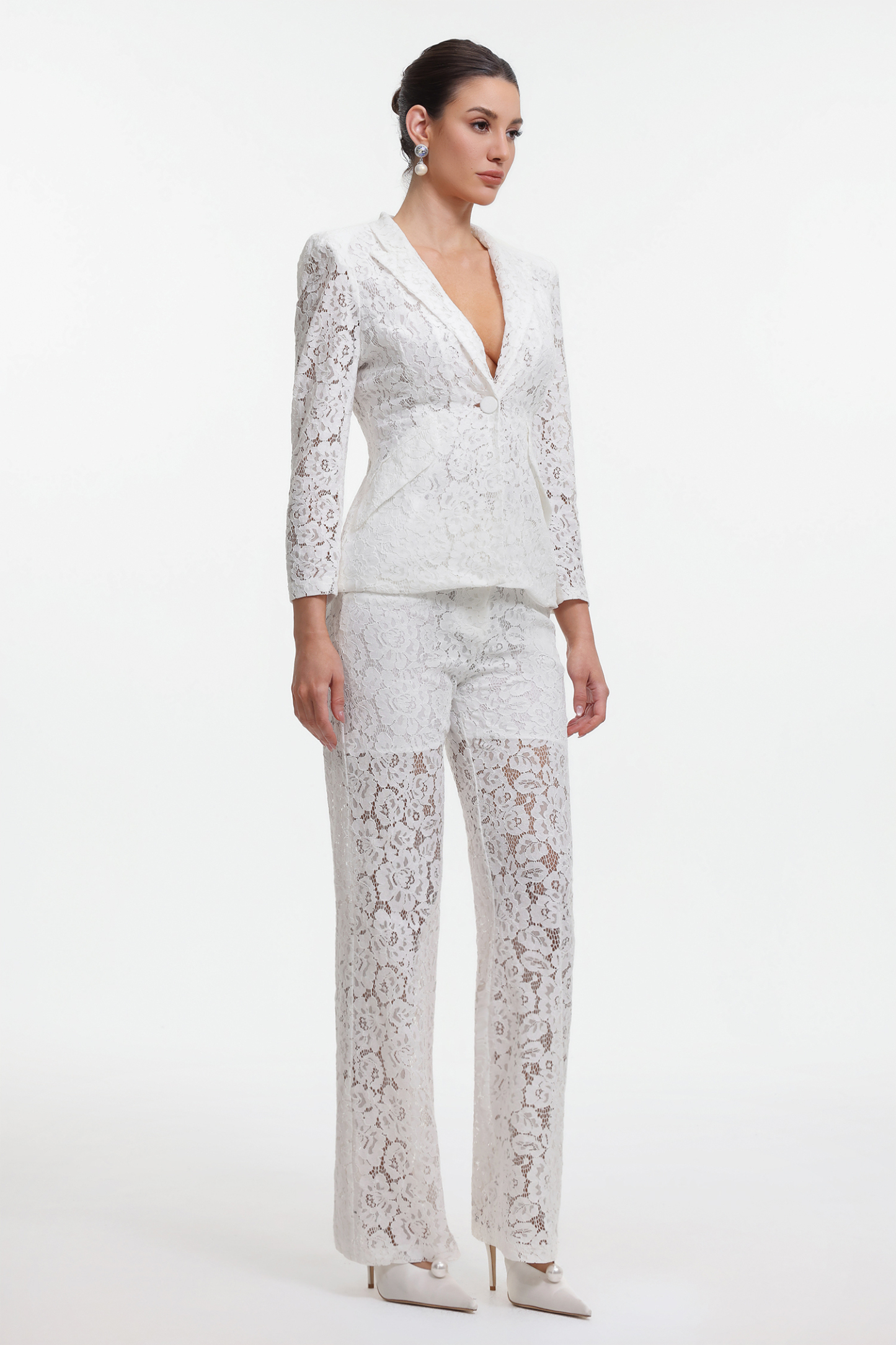 Yvette Romantic Tailored Long Sleeve Lace Blazer Two Piece Set