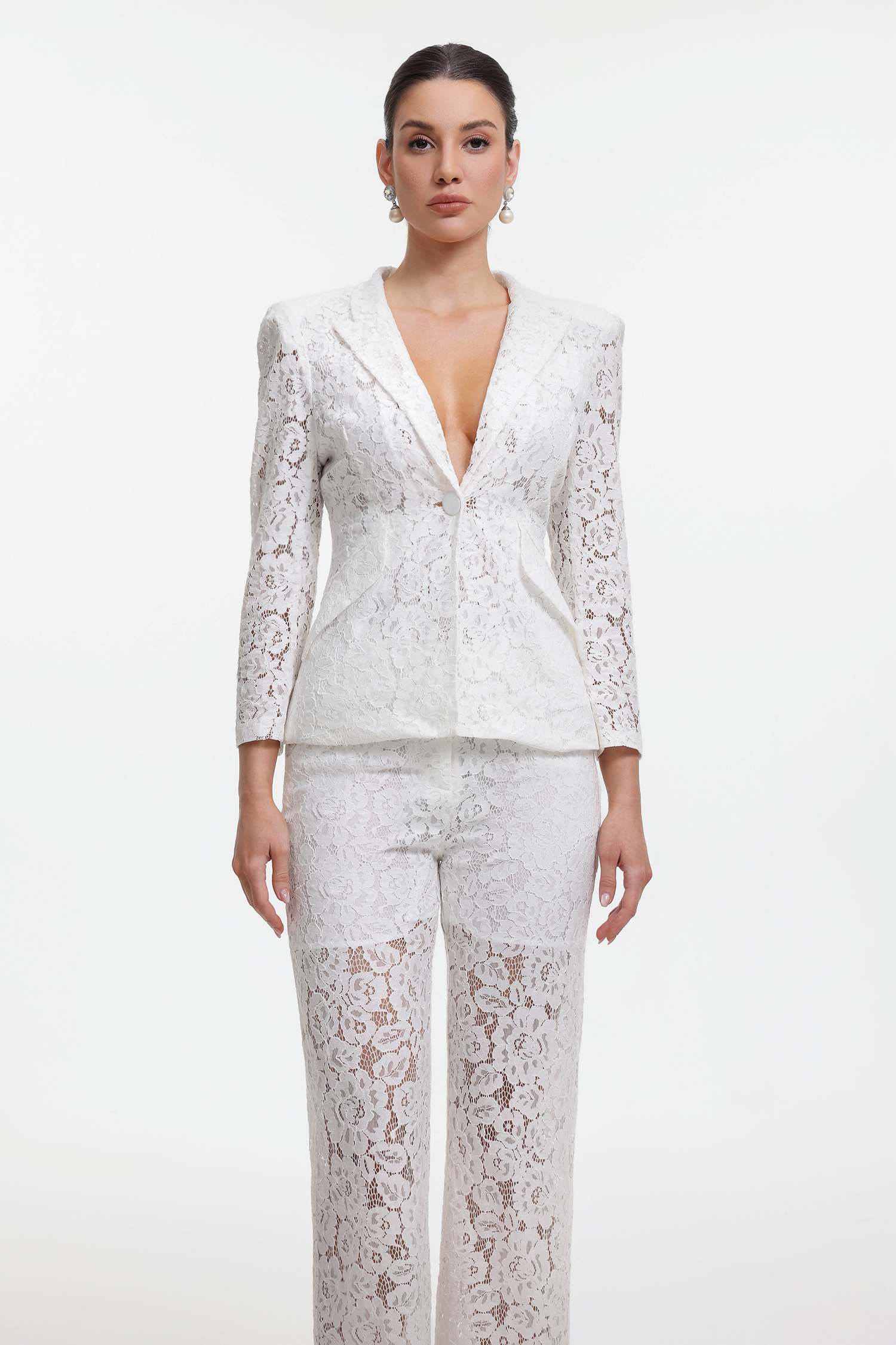 Yvette Romantic Tailored Long Sleeve Lace Blazer Two Piece Set