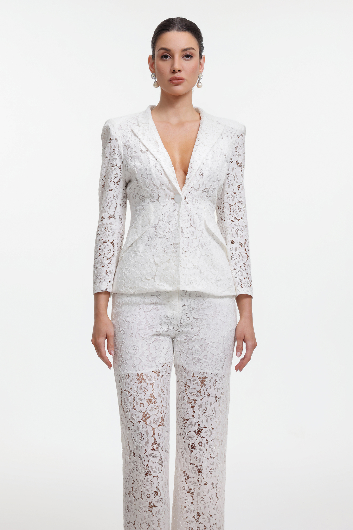 Yvette Romantic Tailored Long Sleeve Lace Blazer Two Piece Set